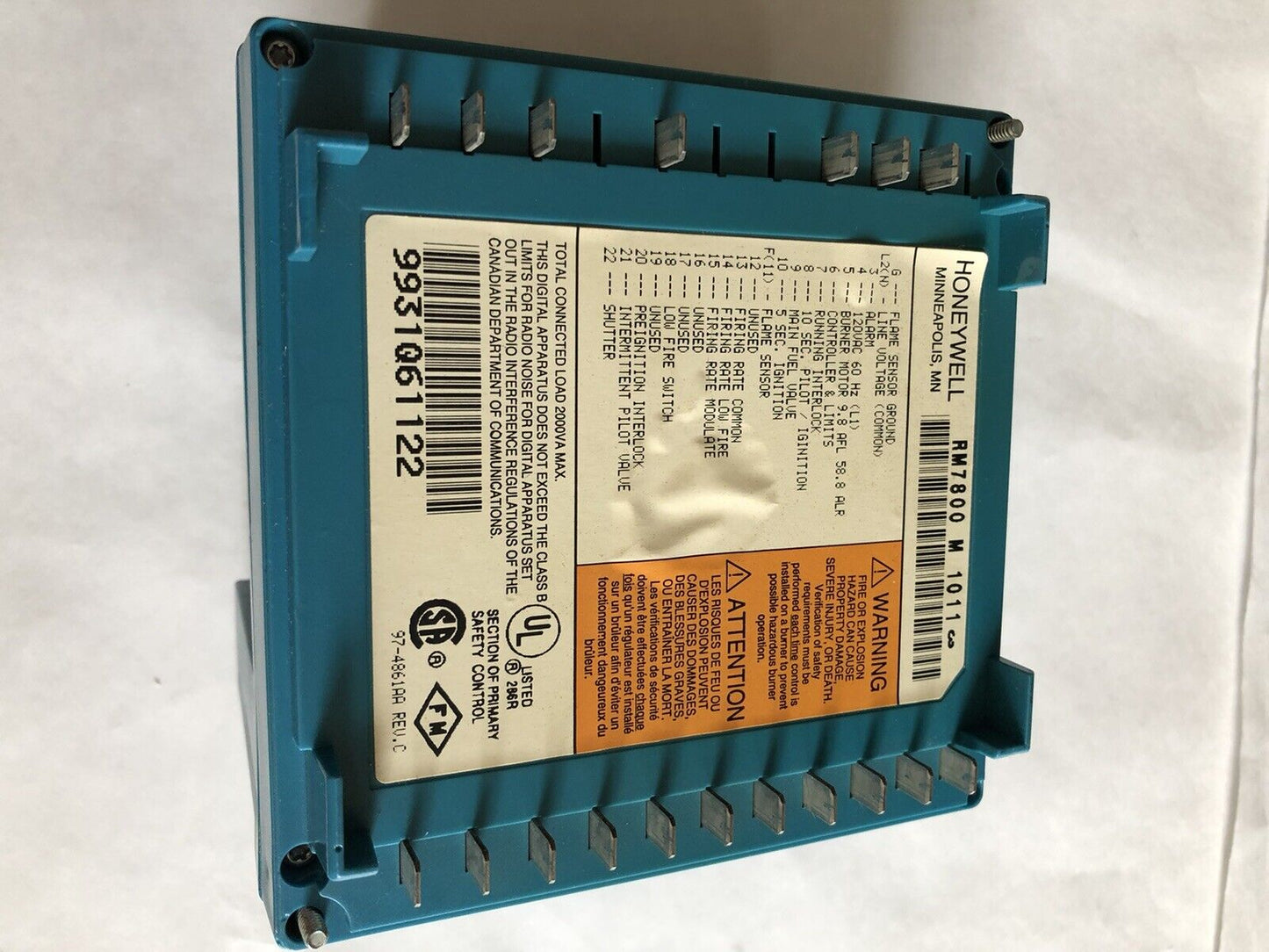 Honeywell Rm7800m1011 Burner Control Rm7800 M 1011,Bw,Sc,Cf,Ev,Eb,By,Bx