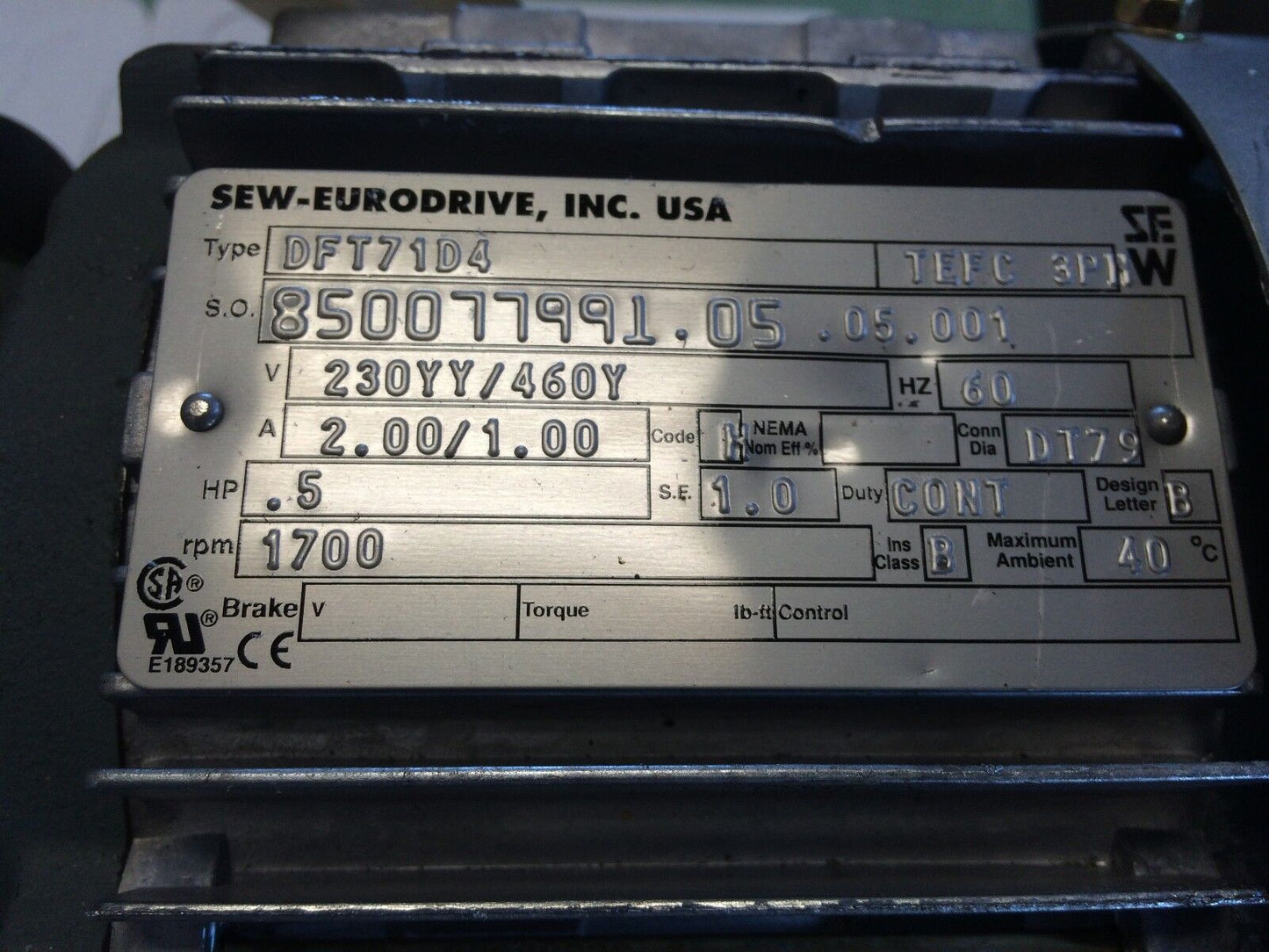 New Sew-Eurodrive Rf27dt71d4 Ac Gearmotor,38 Rpm,44.90:1 Ratio,Dft71d4,Bp