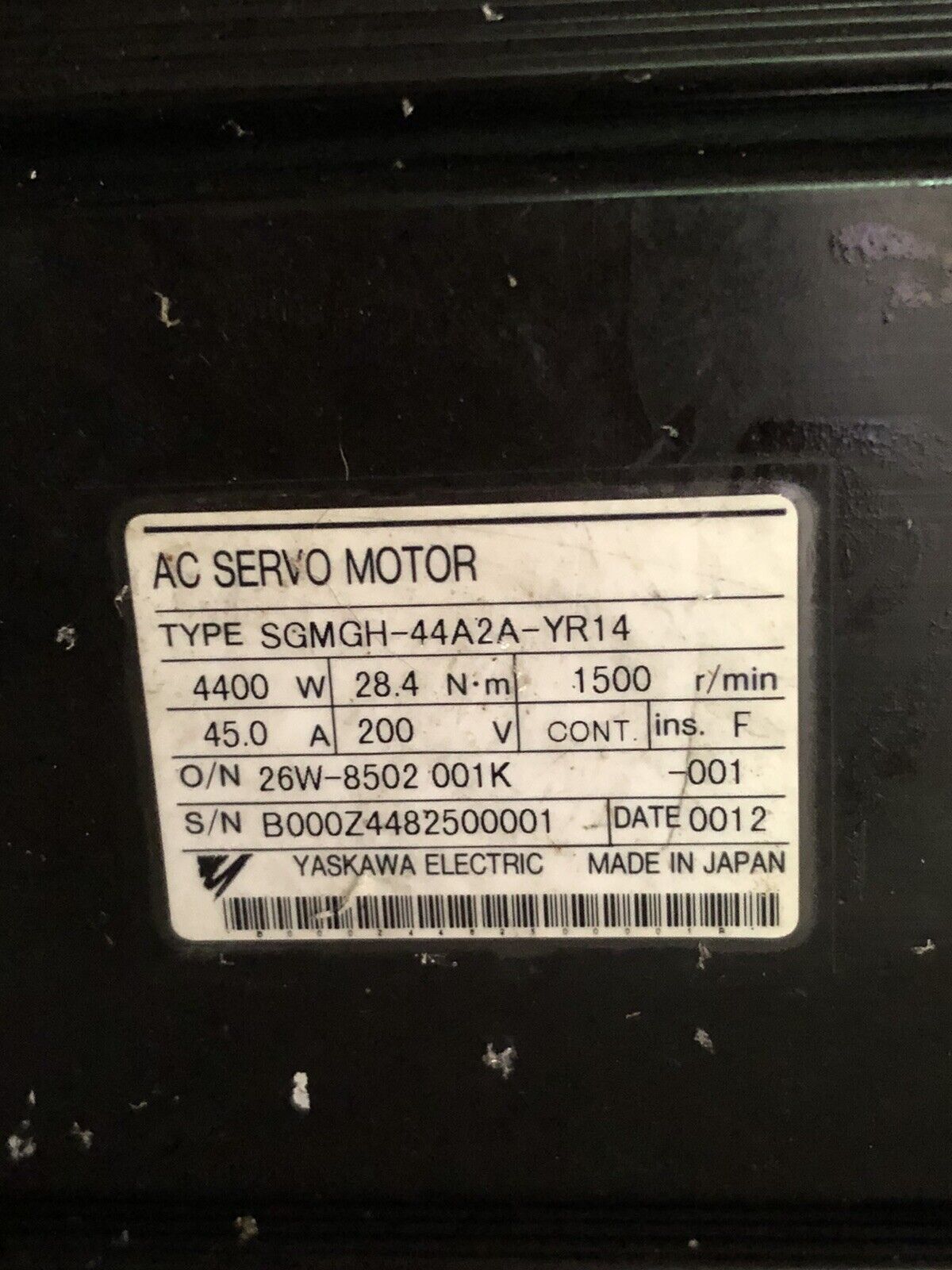 Yaskawa Sgmgh-44A2a-Yr14,Utsae-B17bb Ac Servo Motor,200V,4400W,1500,Ex