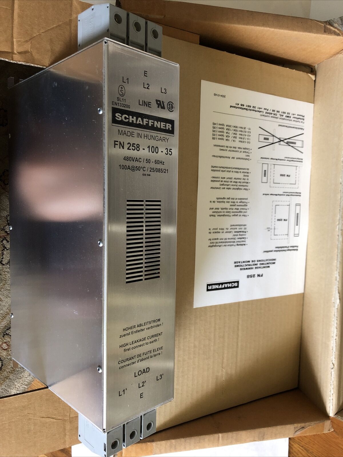 New Schaffner Fn 258-100-35 Line Filter,Aj