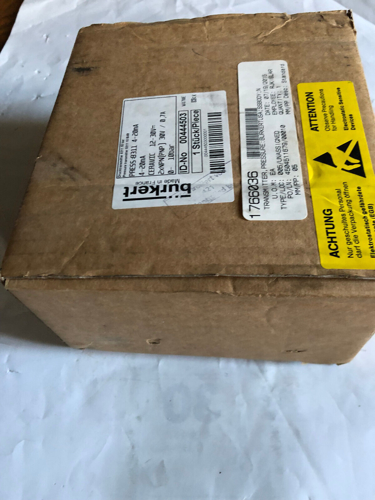 New Burkert 00444503 Pressure Transmitter. 4-20Ma Ceramic 0-10Bar,Ct