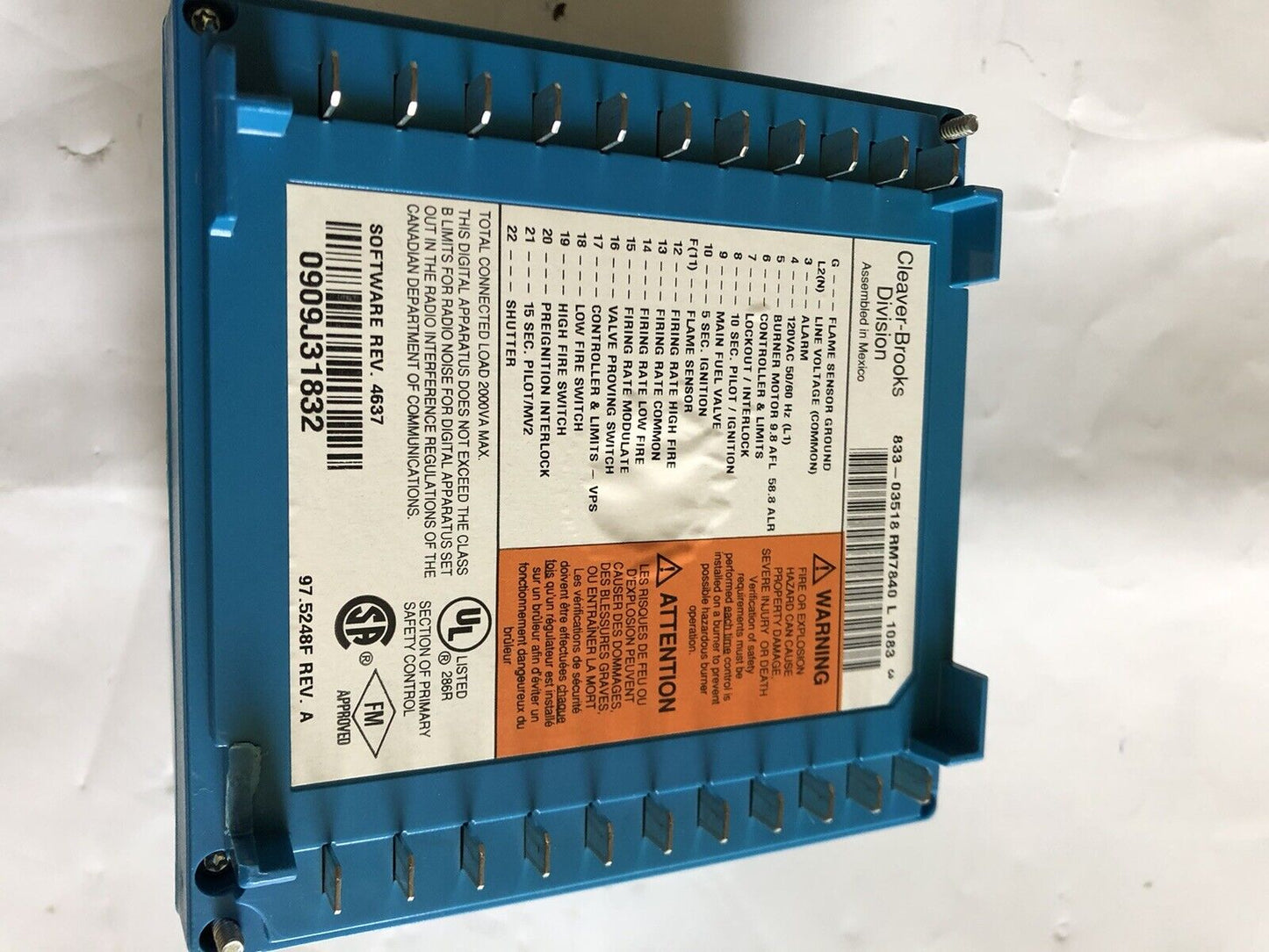 Cleaver Brooks 833-03518 Rm7840 L 1083,Cleaver Brooks Rm7840l1083,Sn