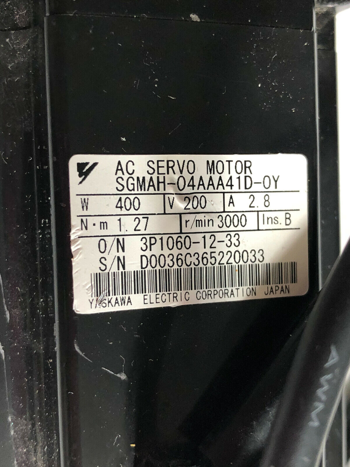 Yaskawa Sgmah-04Aaa41d-0Y Ac Servo Motor,2.8A,3000-Rpm,Sgmah-04Aaa41d-Oy,Ck