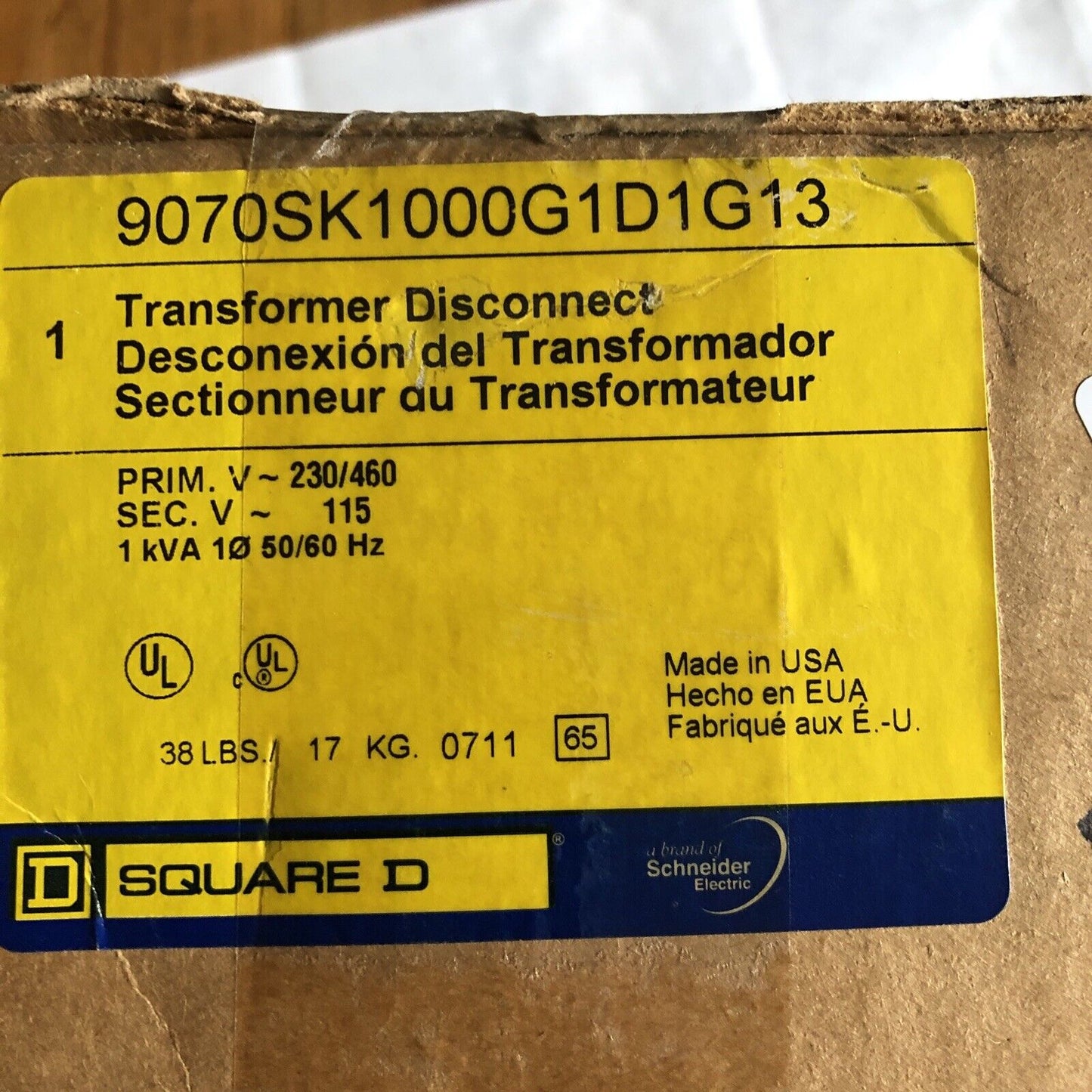New Square D 9070-Sk1000g1d1g13,Sk1000g1, Class 9070 Transformer Disconnect ,Ee