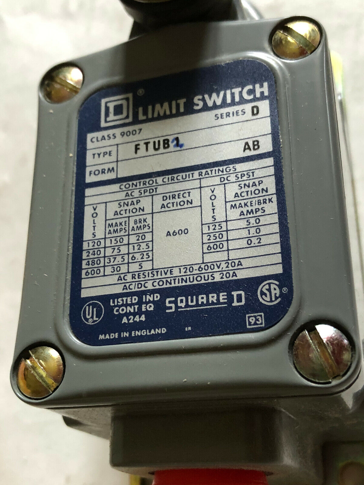 New Square D 9007 Ftub 2 Schneider Limit Switch 9007 Ftub 12Amp T+Ft +Options,Ay