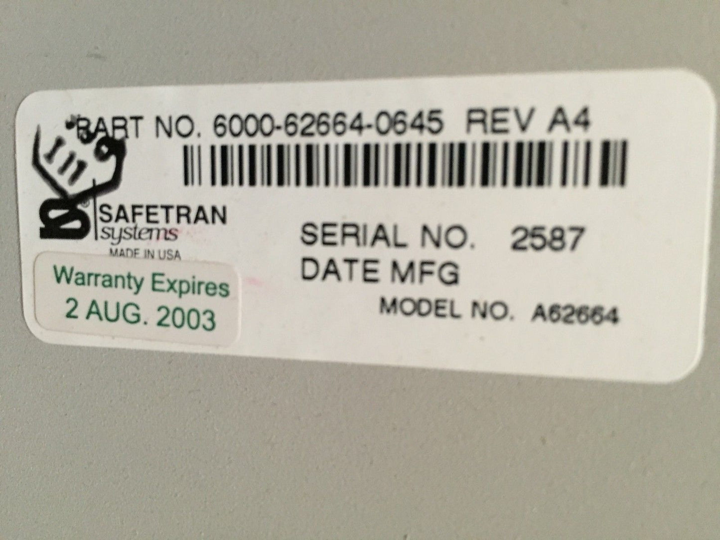 New Safetran A62664,6000-62664-0645,62664,Module 62668,62664-645,Fl