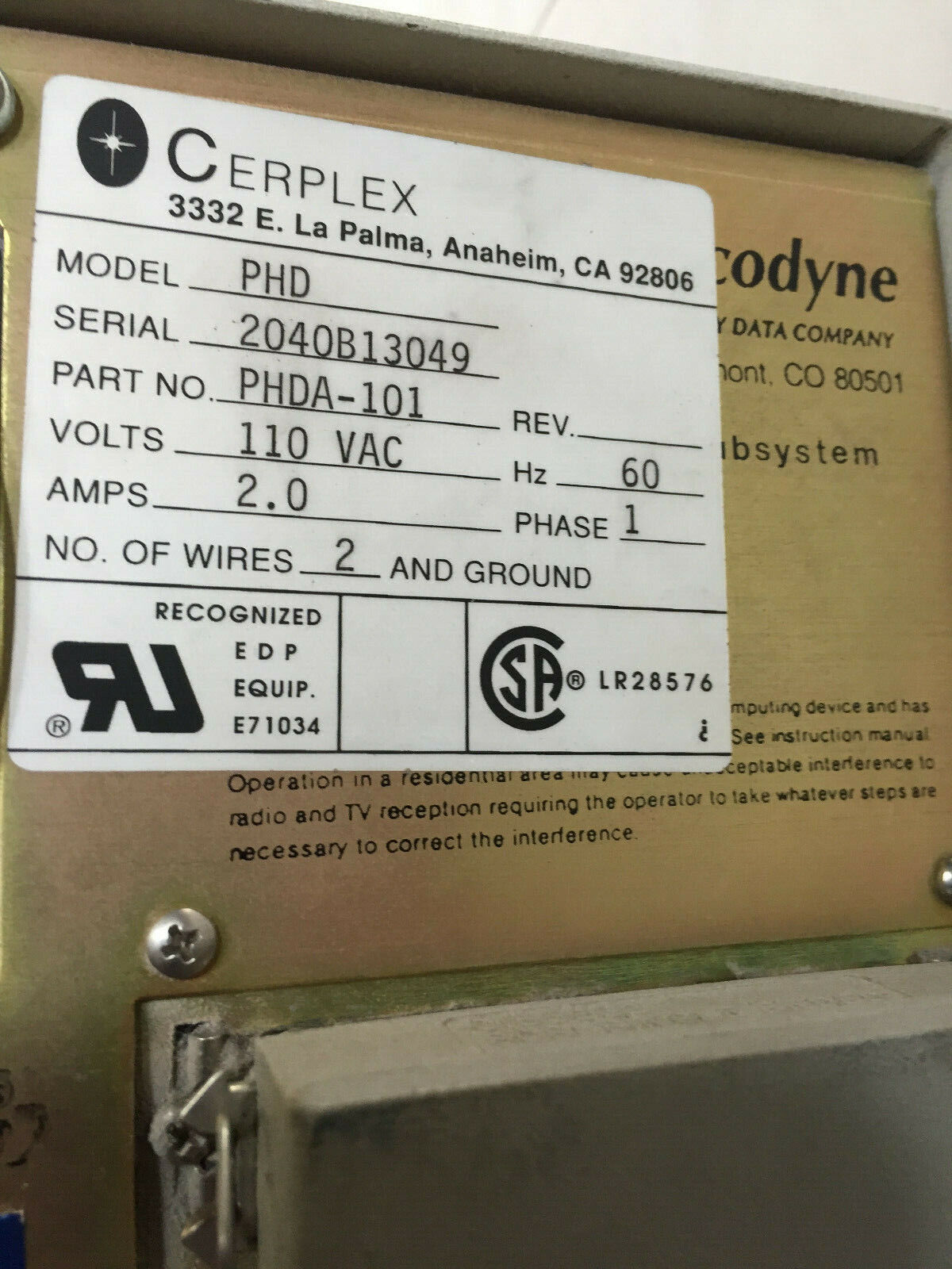 Amcodyne Phda-101, High Performance Storage Subsystem,Amcodyne,Cerplex Phd,Sl
