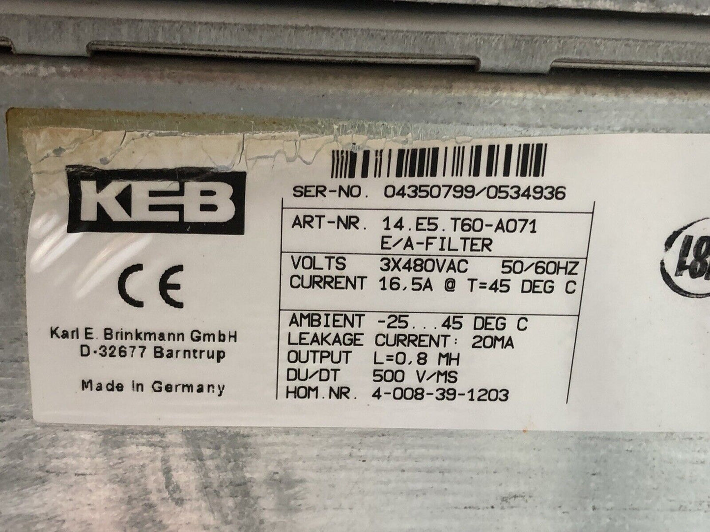 Homag 14F5cbd-Ya00 Combivert Keb 14.E5 T60-A071 E/A Filter Inverter,3Ph,Tj