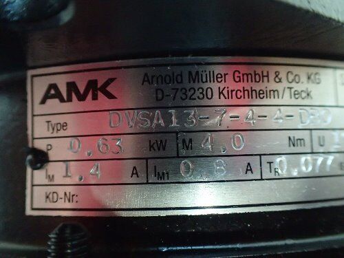 New Amk Dvsa13-7-4-4-Db0 Servo Motor,.63Kw,3500Rpm,Amk Dvsa13-7-4-4-Dbo Motor,Bs