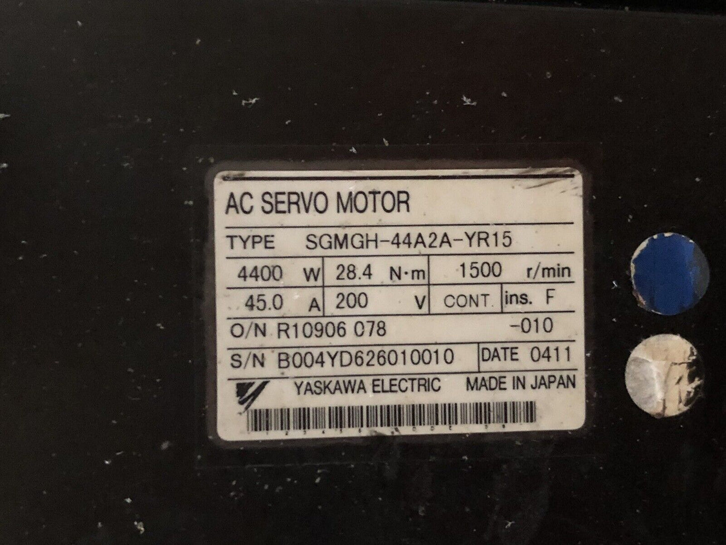 Yaskawa Sgmgh-44A2a-Yr15 Ac Servo Motor, 200 Vac, 1500 Rpm,Ar