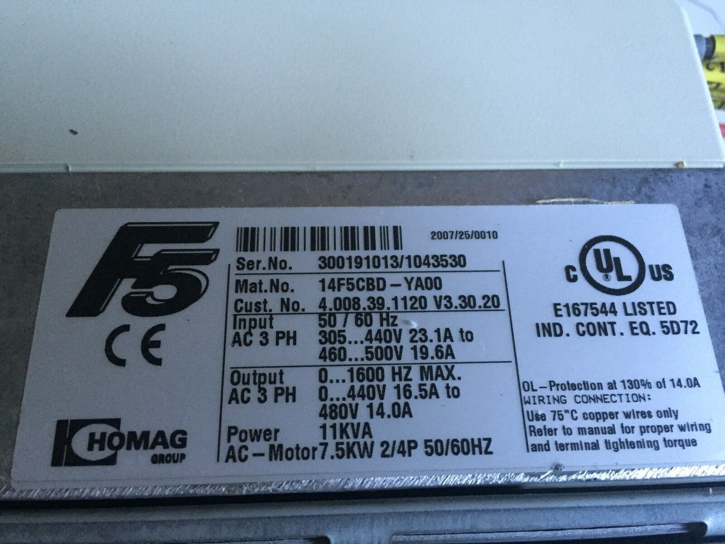 Homag 14F5cbd-Ya00 Combivert,11Kva, Keb 14.E5 T60-A071 Inverter,3Ph,Ea