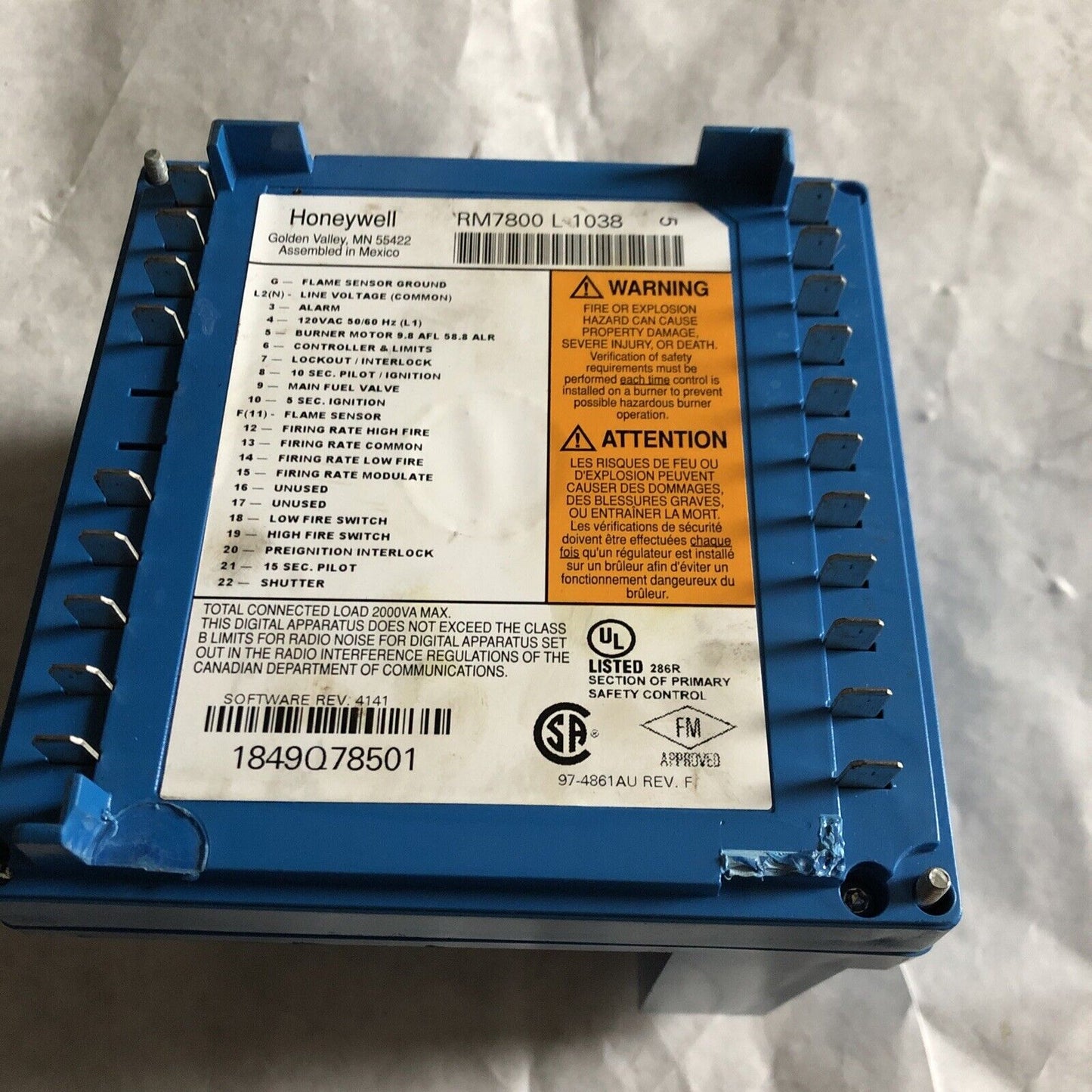Honeywell Rm7800-L1038,Rm7800l1038,Rm7800 L 1038, Rm7800l 1038 Burner Control,Cy