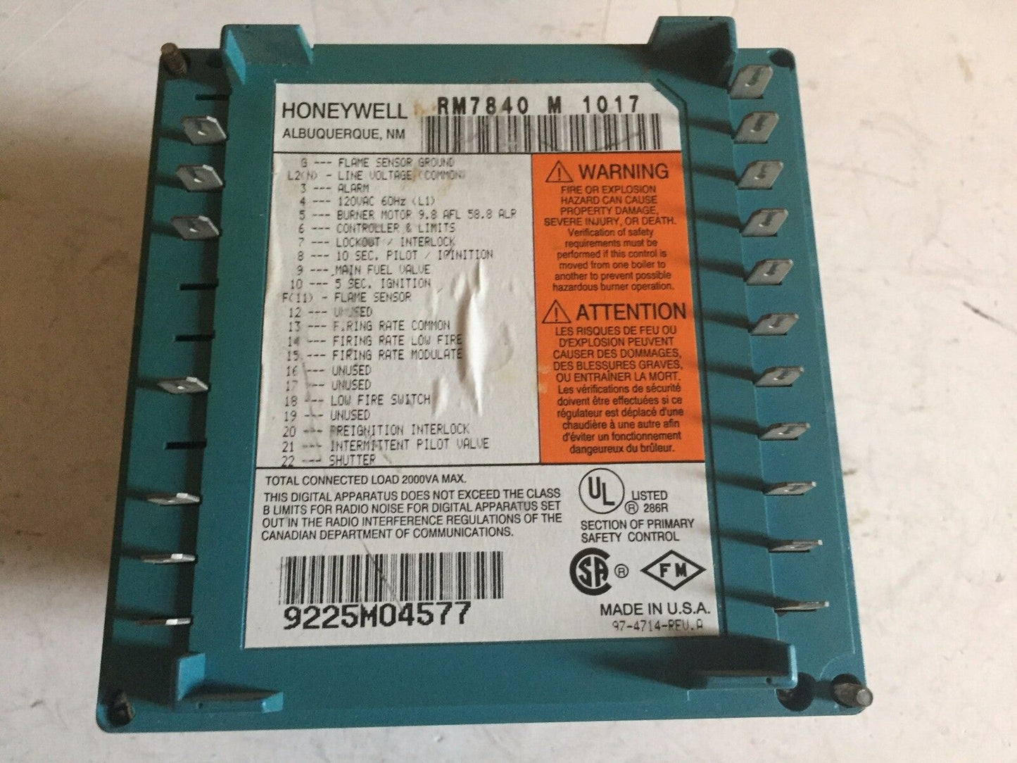 Honeywell Rm7840m1017 Burner Control Rm7840 M 1017 Relay Module,Aa