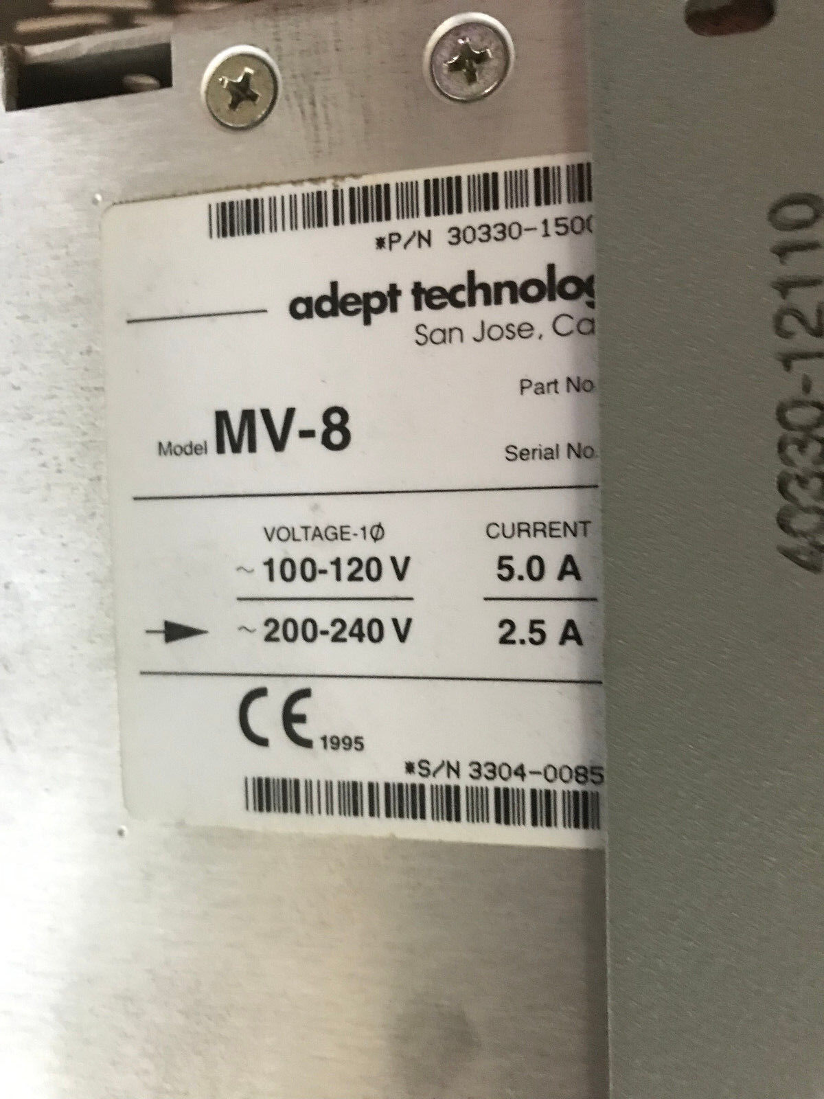 Adept Mv-8, 040 Sio Vji Robotic Controller,2.5A,240V,5.0A,100V,30330-31000,Ac