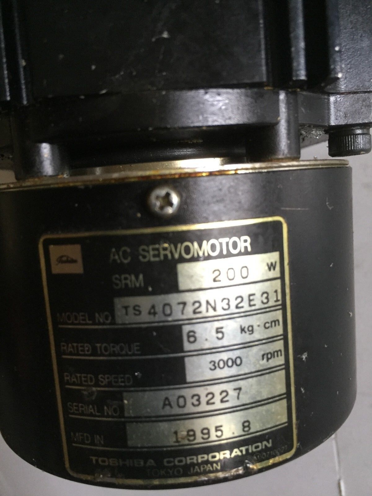 Toshiba Ts4072n32e31 Ac Servo Motor, 200W, 3000Rpm,Be