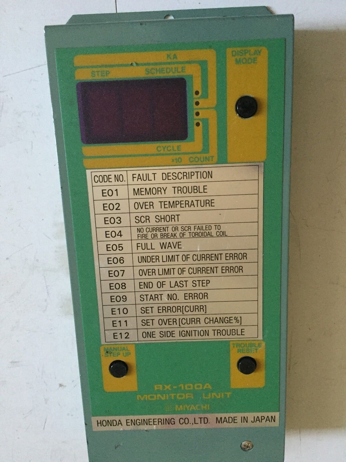 Miyachi Rx-100A, Honda Monitor Unit Display E01-E12 Code,Fb
