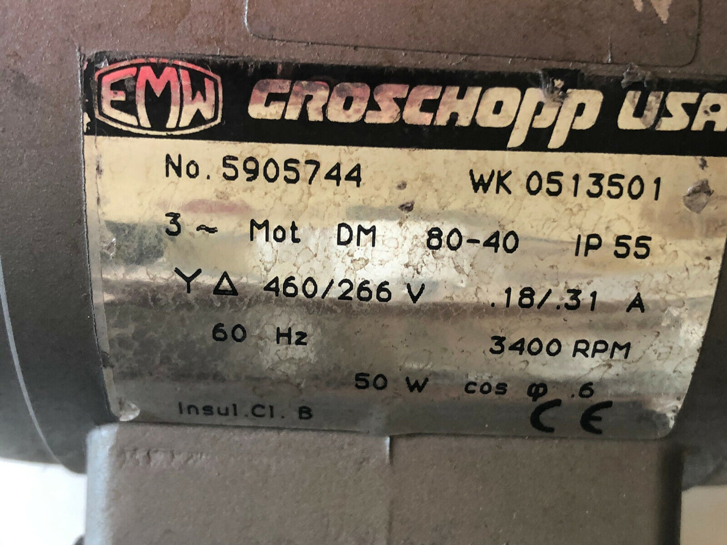 New Groschopp 5905744 Wk 0513501,Emw 5905744 ,E 25 Worm Gear Motor,Ck