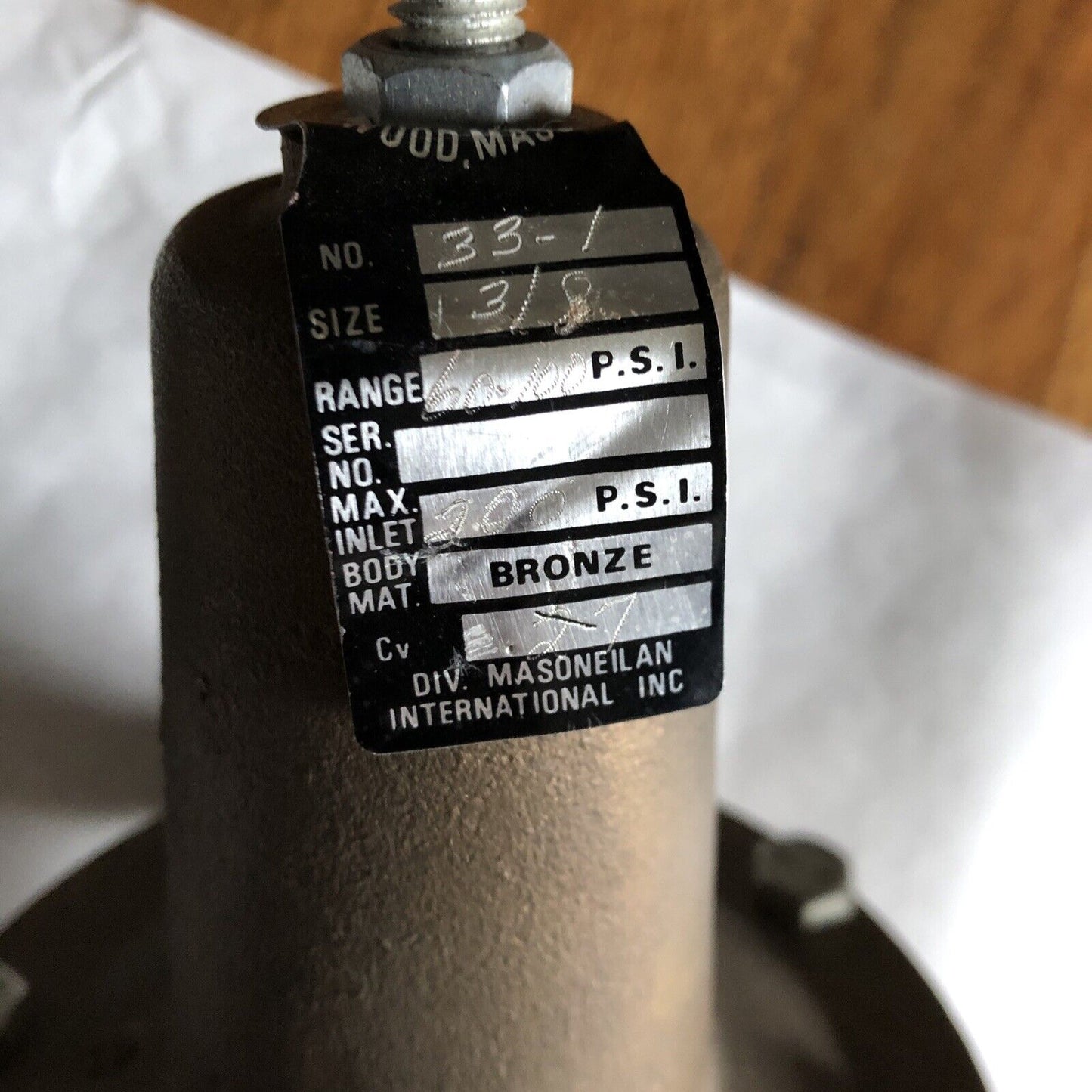 Masoneilan 33-1,3/8" No 33-1 Bronze Relief Valve Regulator 60-100Psi Cv 27,Al