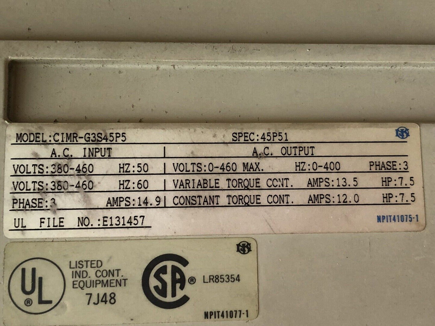 Magnetek Cimr-G3s45p5 Ac Drive Gpd 503 3Phase 7.5Hp 14.9 Amps,Dd