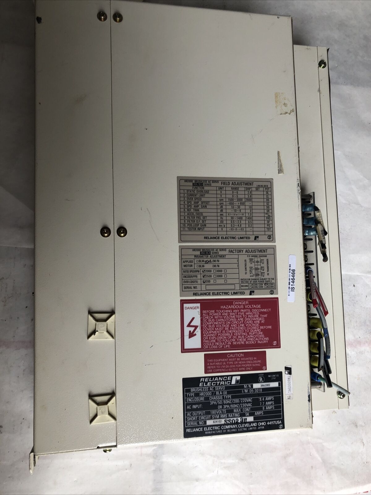 Reliance Electirc Hr2000/Bla-08,3Ra2002 Ac Servo Drive,Reliance Hr2000,180Vac,Fe