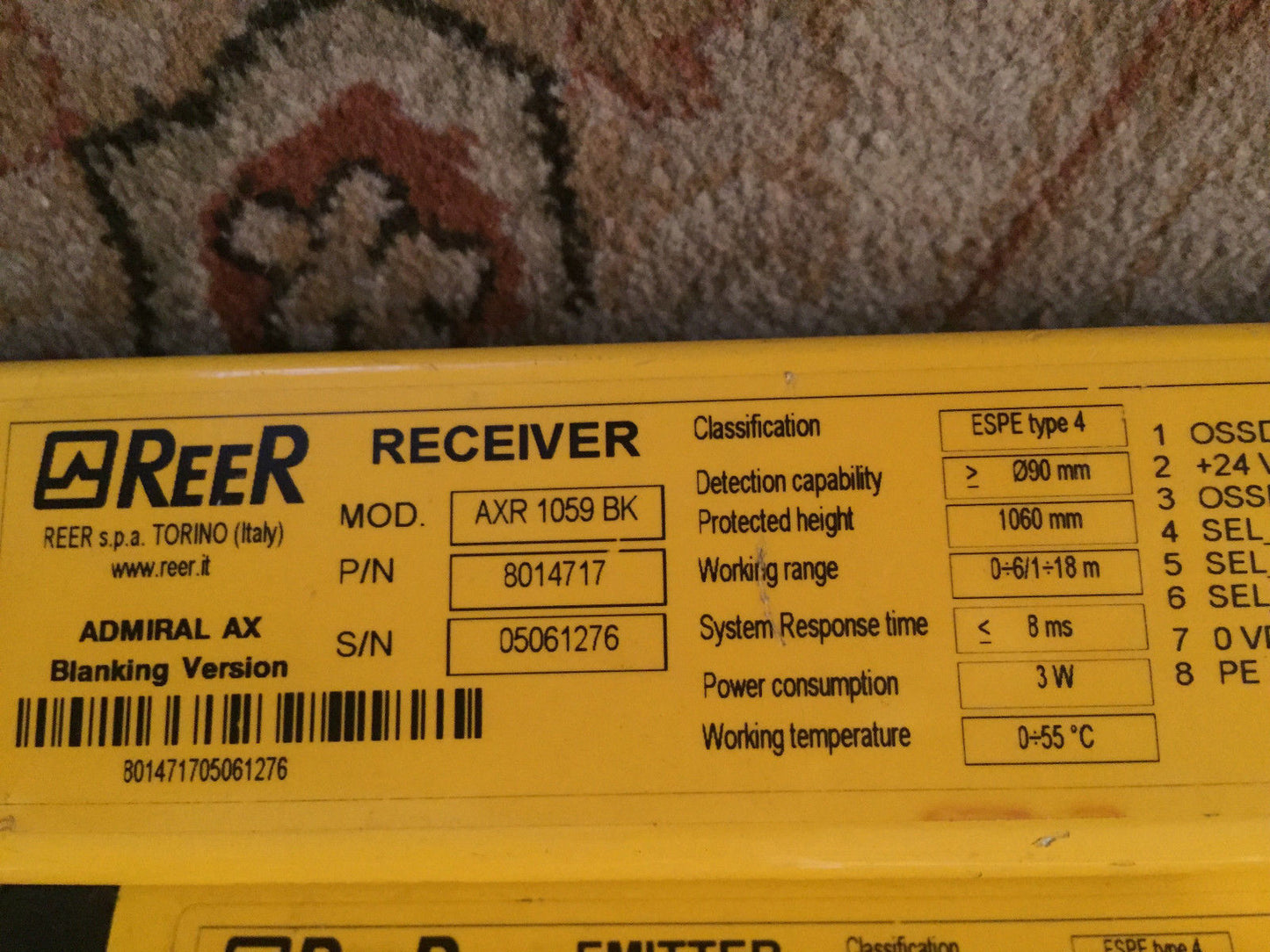 Reer Axr 1059 Bk,Axe 1059 Bk,8014717 Safety Light Curtains Emitter & Receiver,Ck