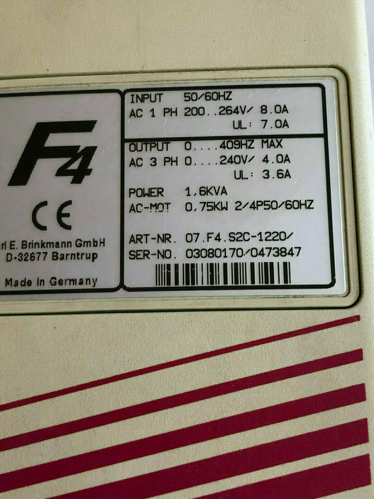 Keb 07. F4. S2c-1220/ Combivert F4 Control 07.F4.S2c-1220,E167544,Sj