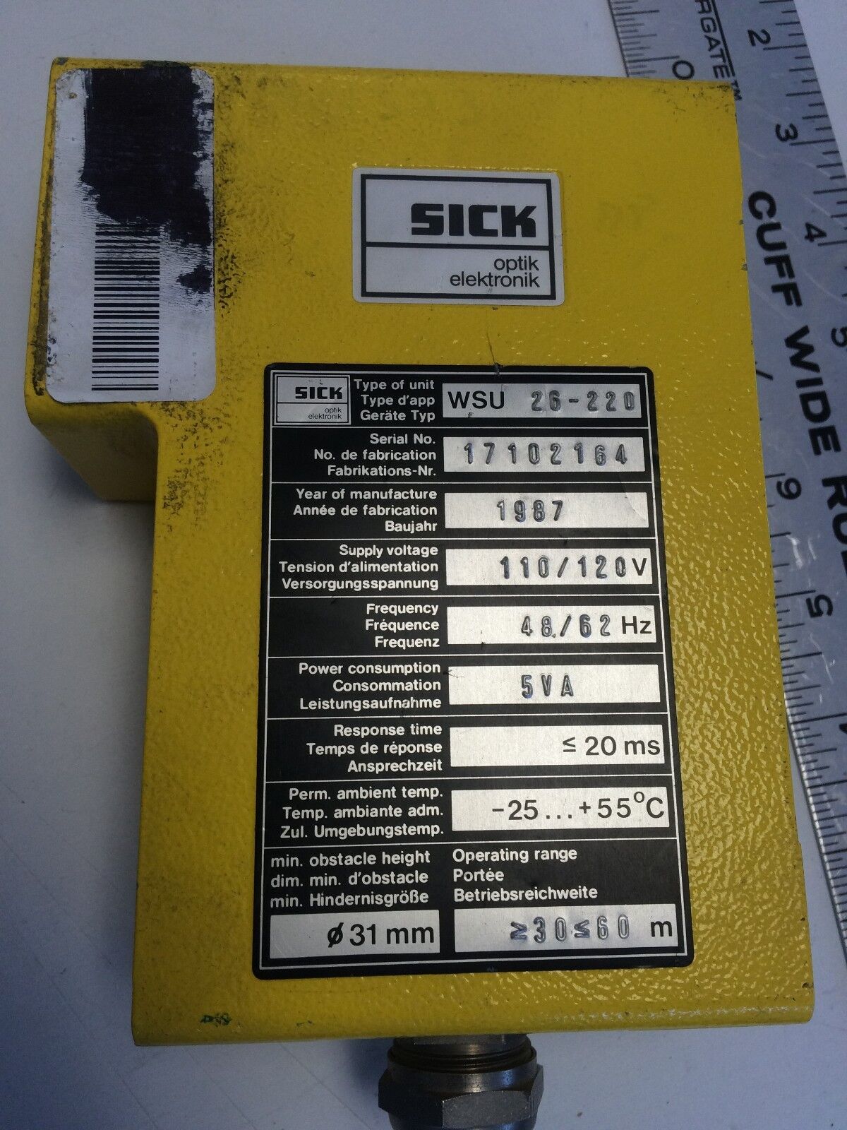 Sick Wsu 26-220 Optic Electronic Photoelectric Sender 110/120V 48/62Hz,Ba