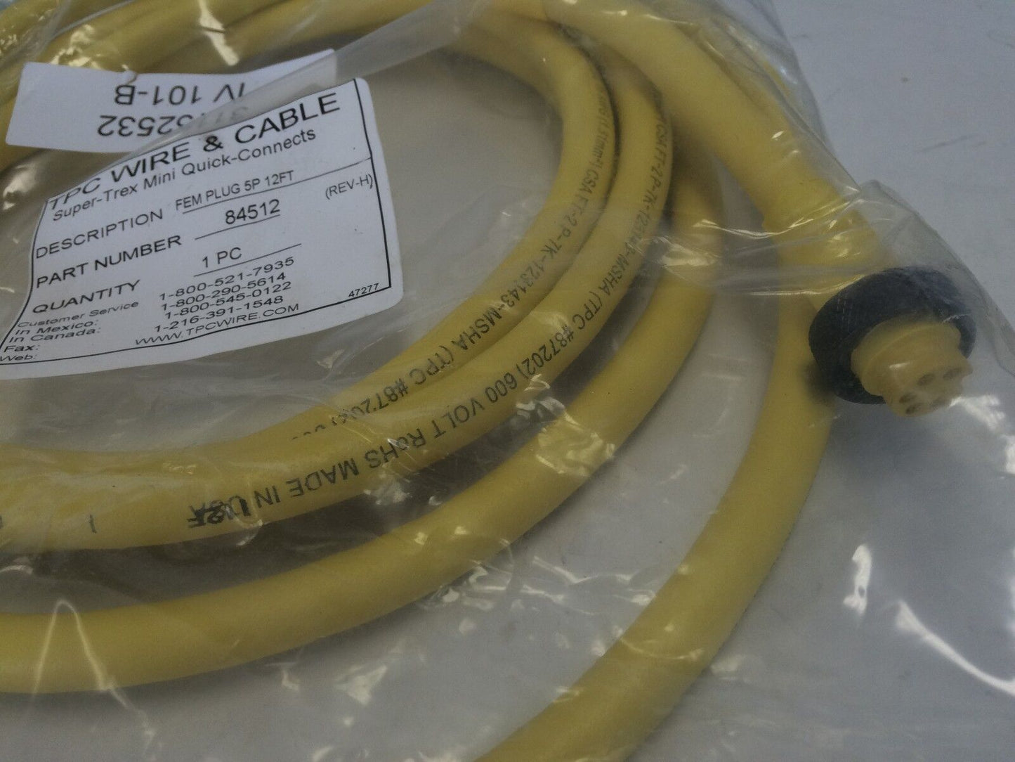 New Tpc Wire 84512 Fem Plug 5P 12Ft Cable Super-Trex Mini Quick Connects,Bt