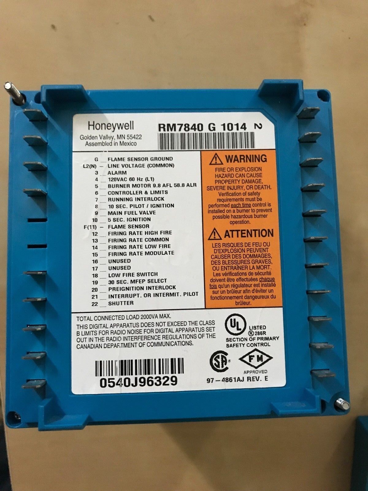 Honeywell Rm7840 G 1014 Burner Control,Eh