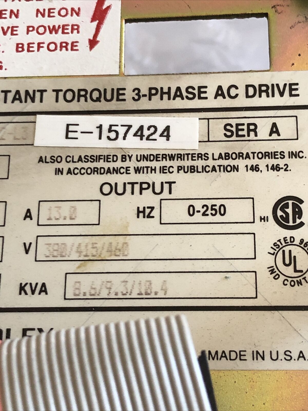 Allen Bradley 1336-B007-E00-Fa2-L3 Ac Drive,E-157424,1336-B007-Edd-Fa2-L3,,Bc