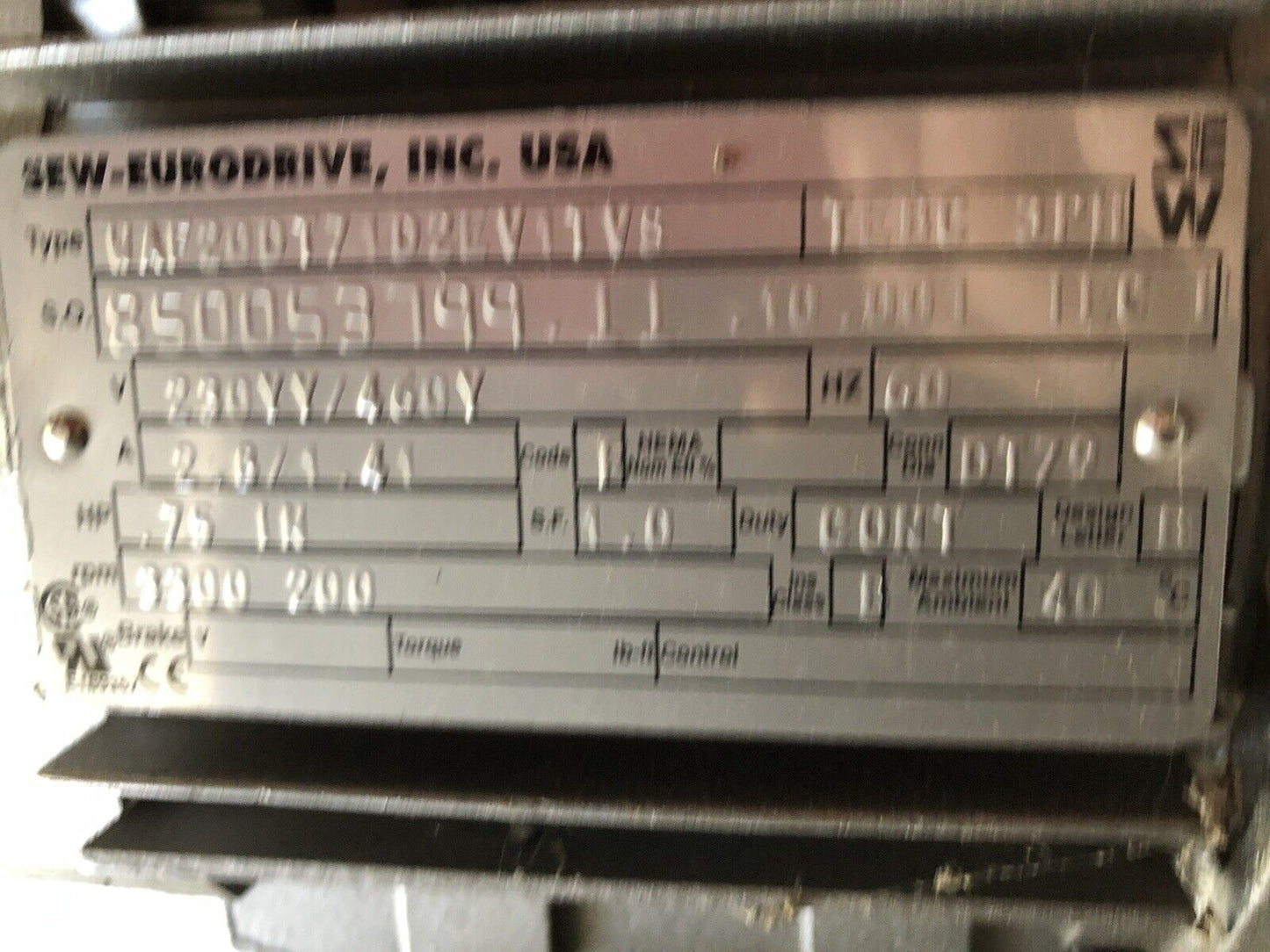 New Sew Eurodrive Waf20dt71d2ev1tvs 3Ph ,A2e170-Af25-12,0182-3582,Tb