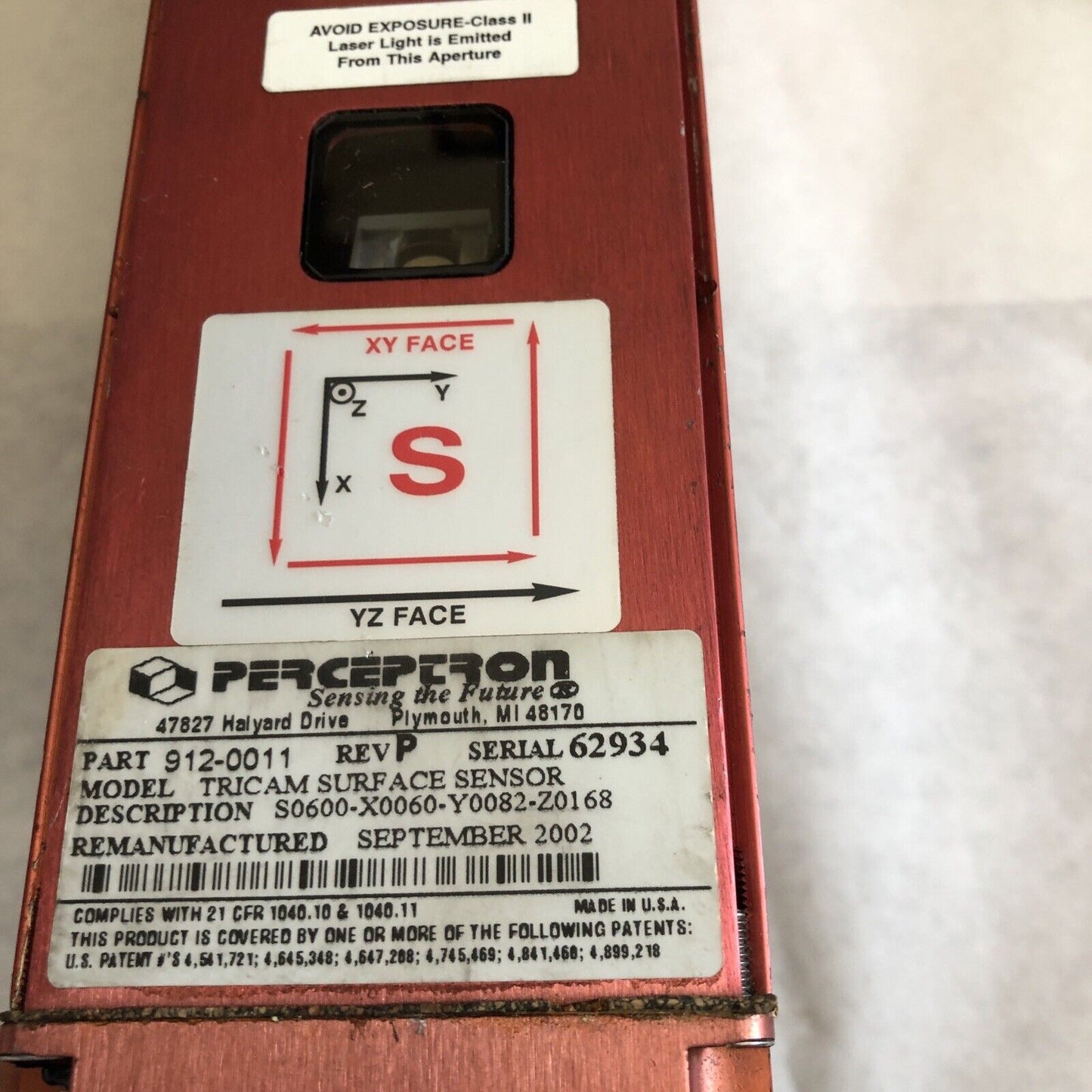 Perceptron 912-0011, S0600-X0060-Y0082-Z0168,Tricam Surface Sensor,Ec,Ed,Bw