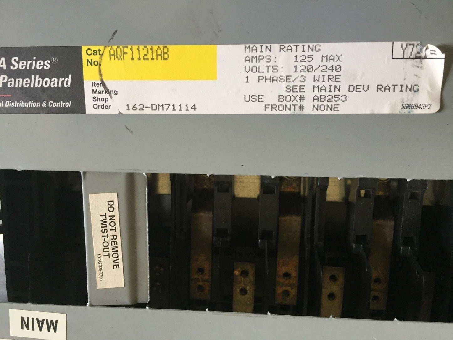 Square D Aqf1121ab,Fanuc Panel Board 125A 120/240V,Th
