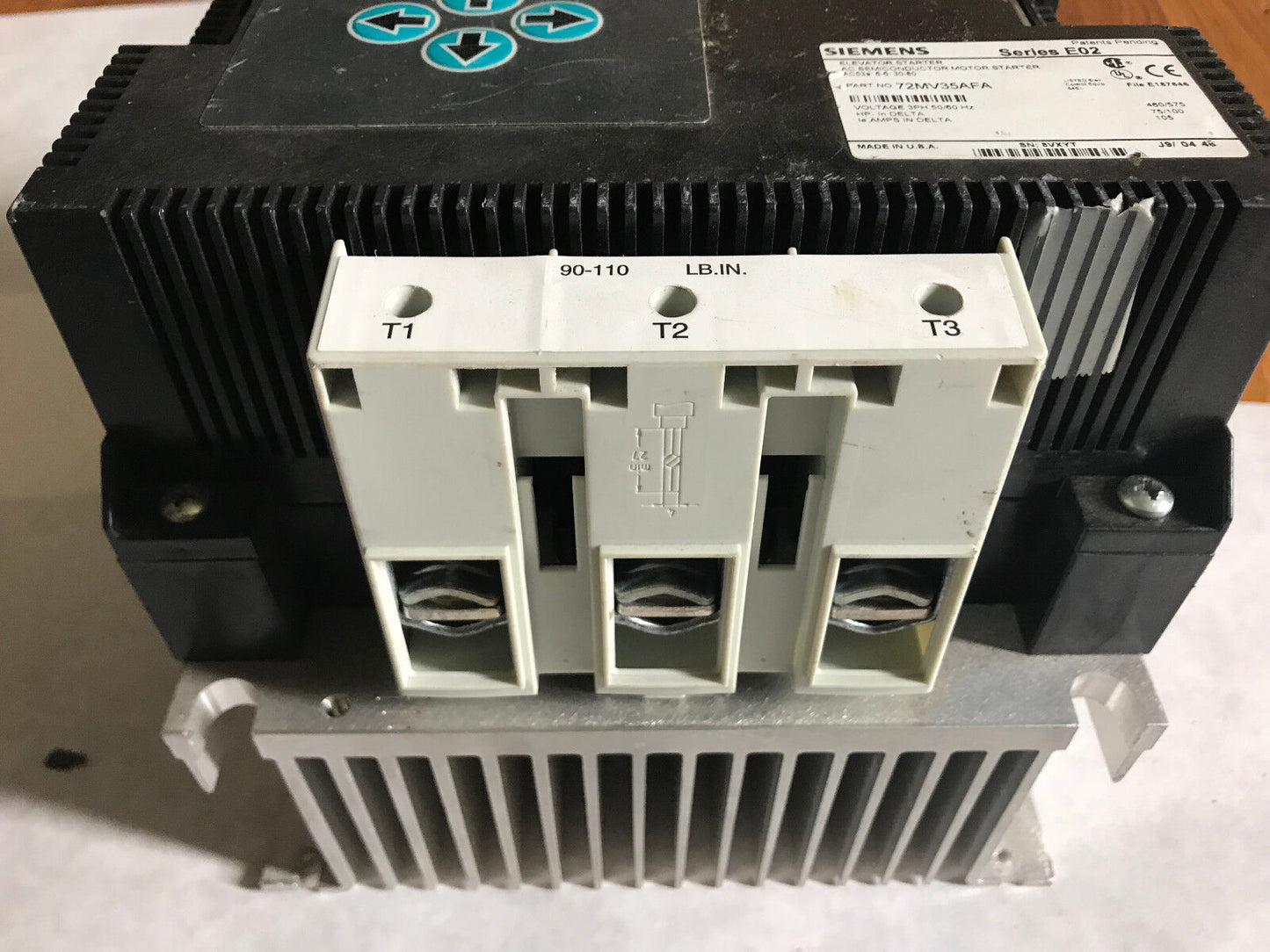 Siemens 72Mv35afa Solid Elevator Starter E02,3Ph 460/575V 75/100Hp 105Amp,Ag