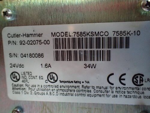 Cutler Hammer 92-02075-00 7585Ksmco,7585K-10 Lcd Panelmate Monitor,Bs