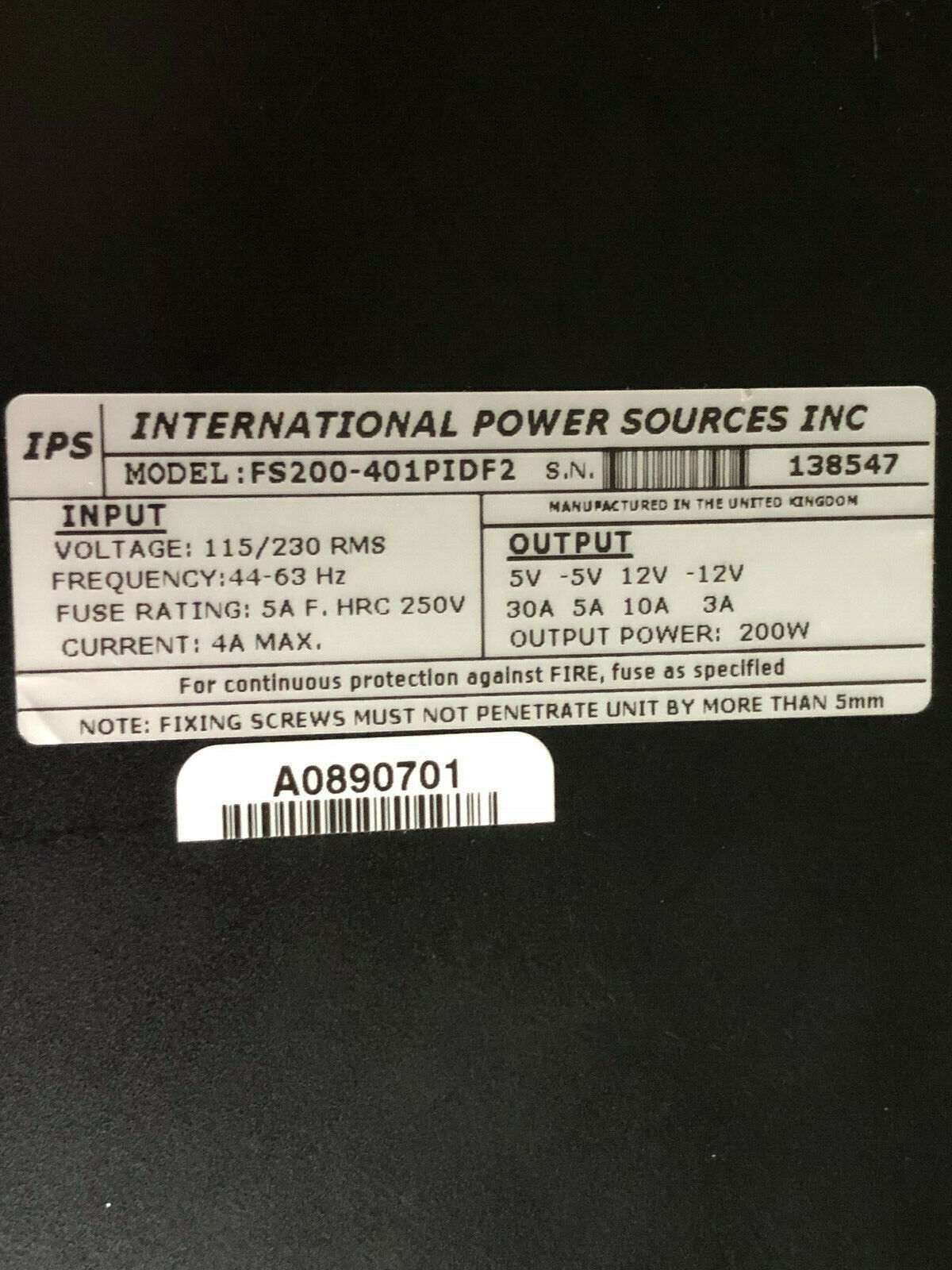 International Power Sources Inc Fs200-401Pidf2, Ips Fs200-401Pidf2,Sj