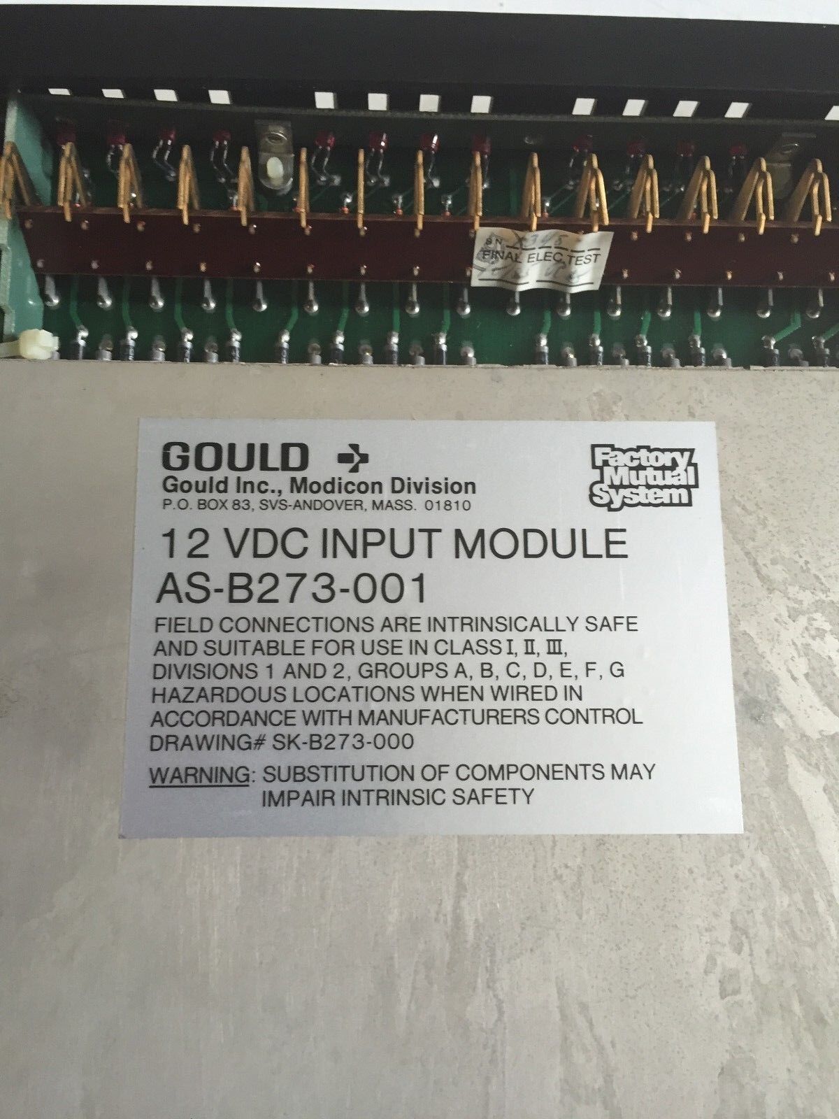 Gould As-B273-001,12 Vdc Input Module,Modicon 12Vdc Intrinsic Safe Input B273,Ee