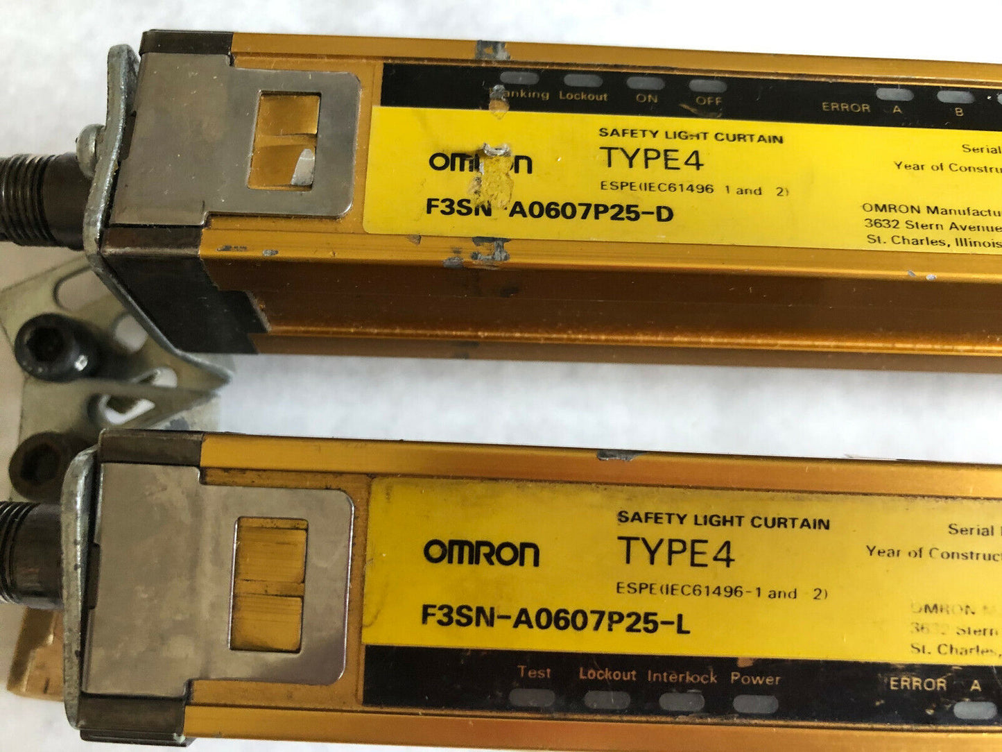 One Set Omron Safety Light Curtain F3sn-A0607p25-D,F3sn-A0607p25-L Type 4,En