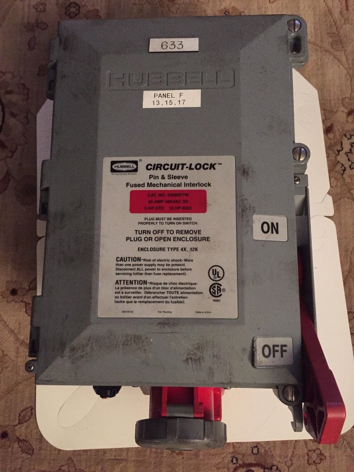 Hubbell 430Mif7w,Hbl430mif7w Fused Receptacle With 430P7w Male Plug,Cg