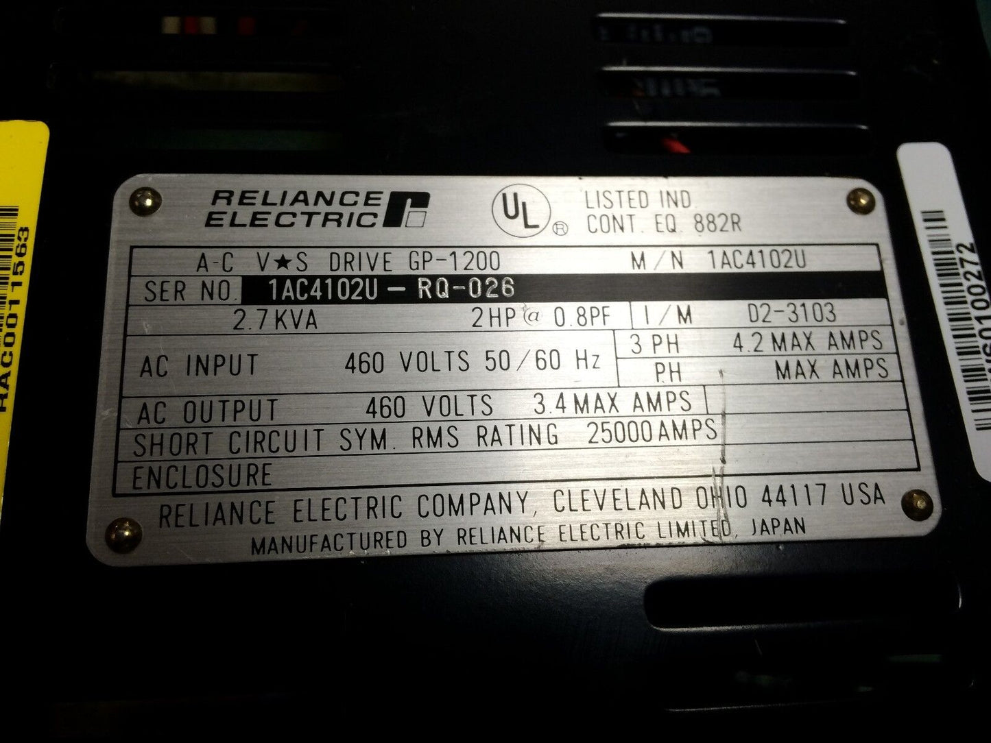 Reliance Electric Gp-1200 Ac V*S Drive,2Hp,1Ac4102u,Gp-1200,Ev