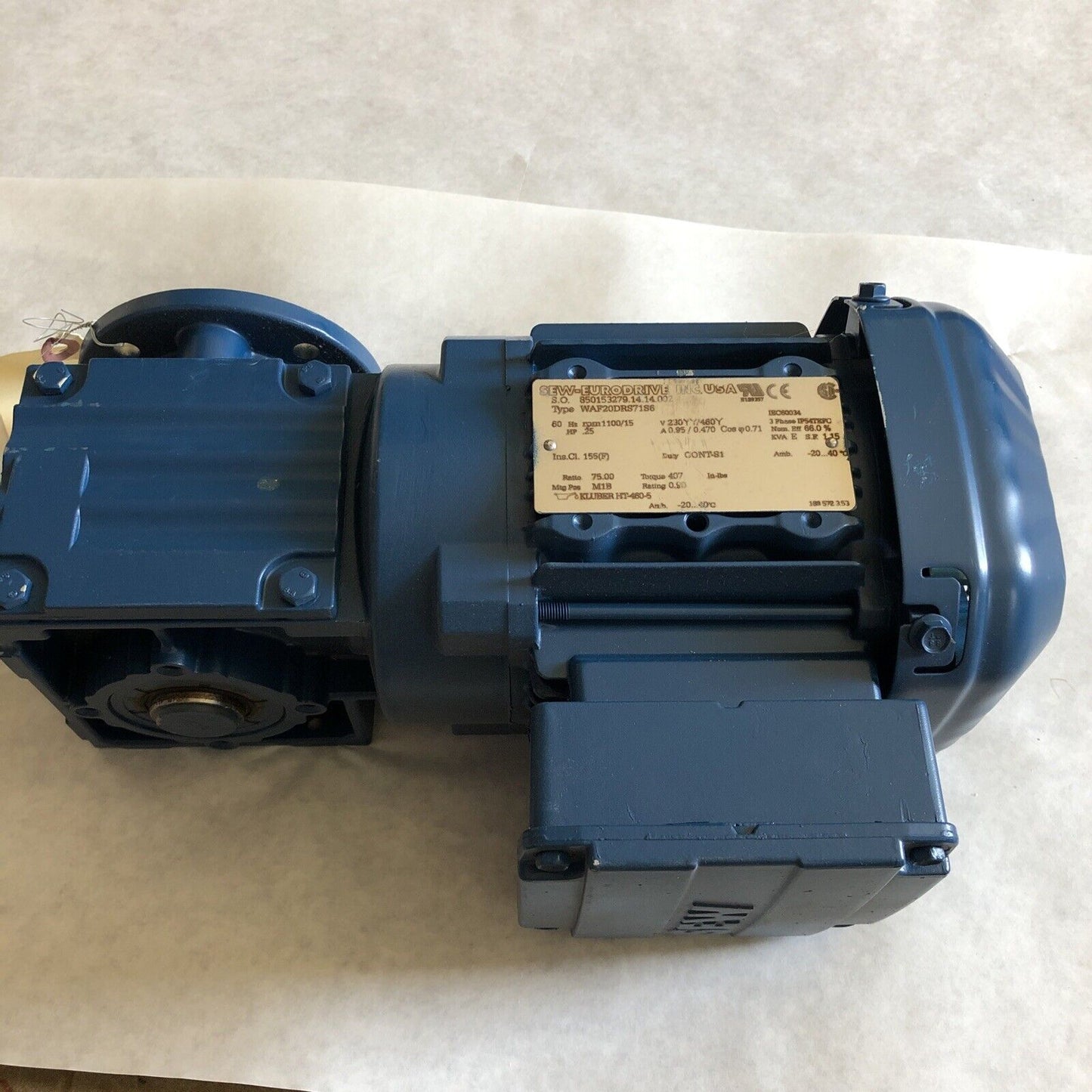 New Sew Eurodrive Waf20drs71s6,Kluber Ht-460-5 Gear Drive,.25 Hp,3Ph,Br