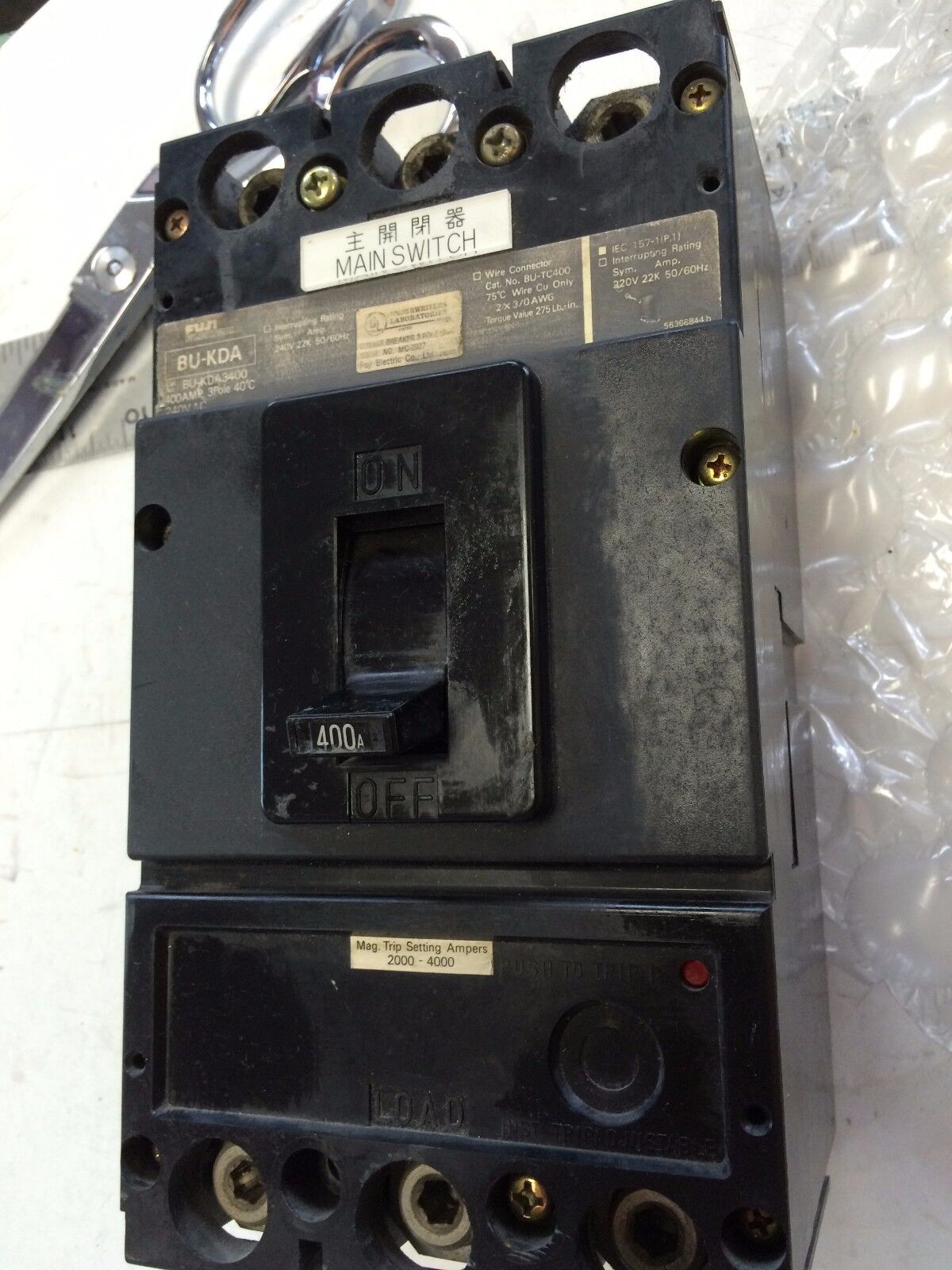 Fuji Bu-Kda3400 400A,Fuji Bu-Kda 400A Circuit Breaker 400Amp 3P,240Vac,Trip,Cw