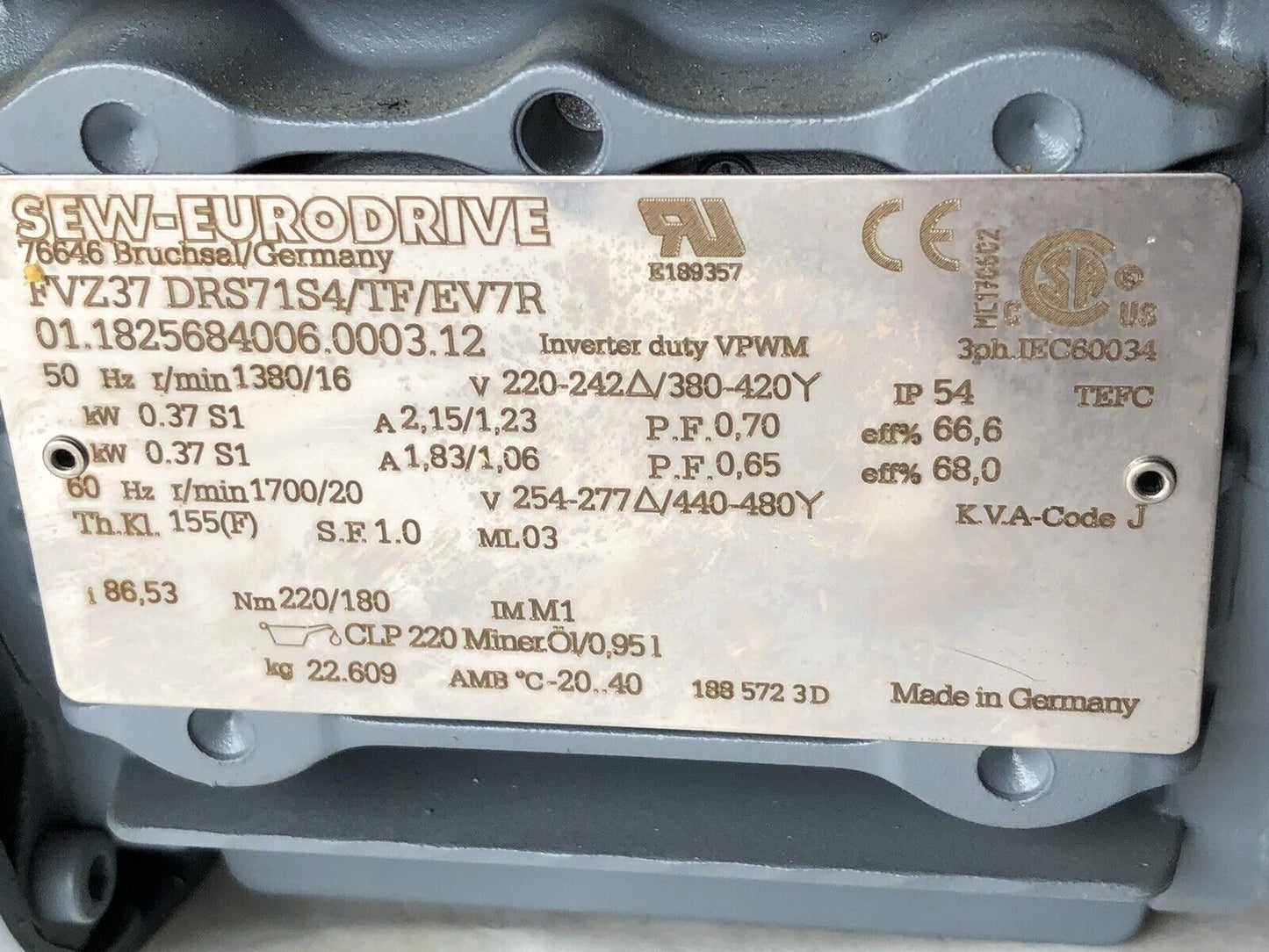 Sew Eurodrive Fvz37 Drs71s4 Motor 0.37Kw,Fvz37 Drs71s4/Tf/Ev7r Motor,Ck