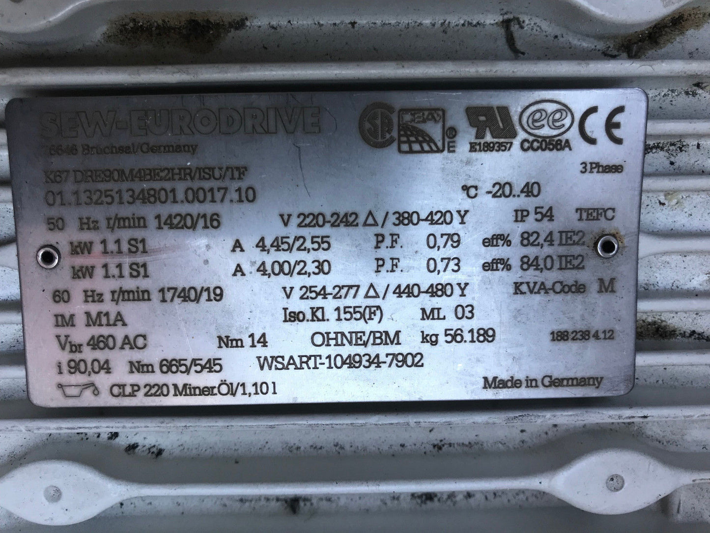 Sew Eurodrive K67dre90m4be2hr/Isu/Tf Ac Motor 3Ph 01.1325134801.0017.10,Fan,Ar