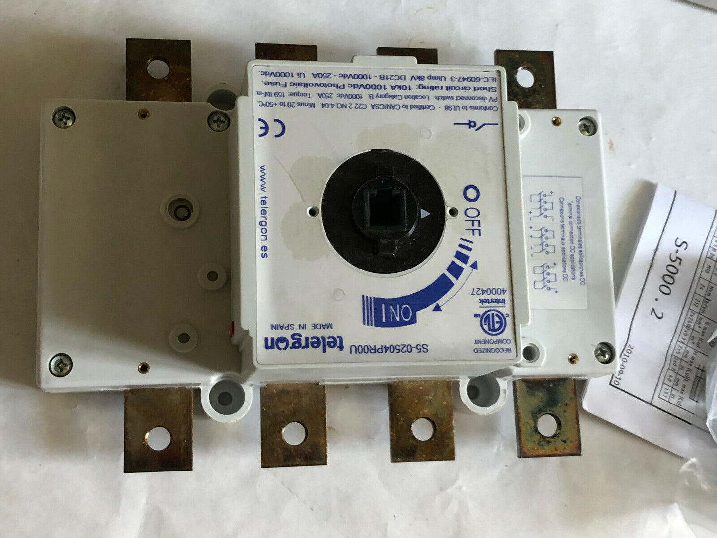 New Telergon S5-02504Pr00u Disconnect Switch 1000Vdc, 250A,Ck