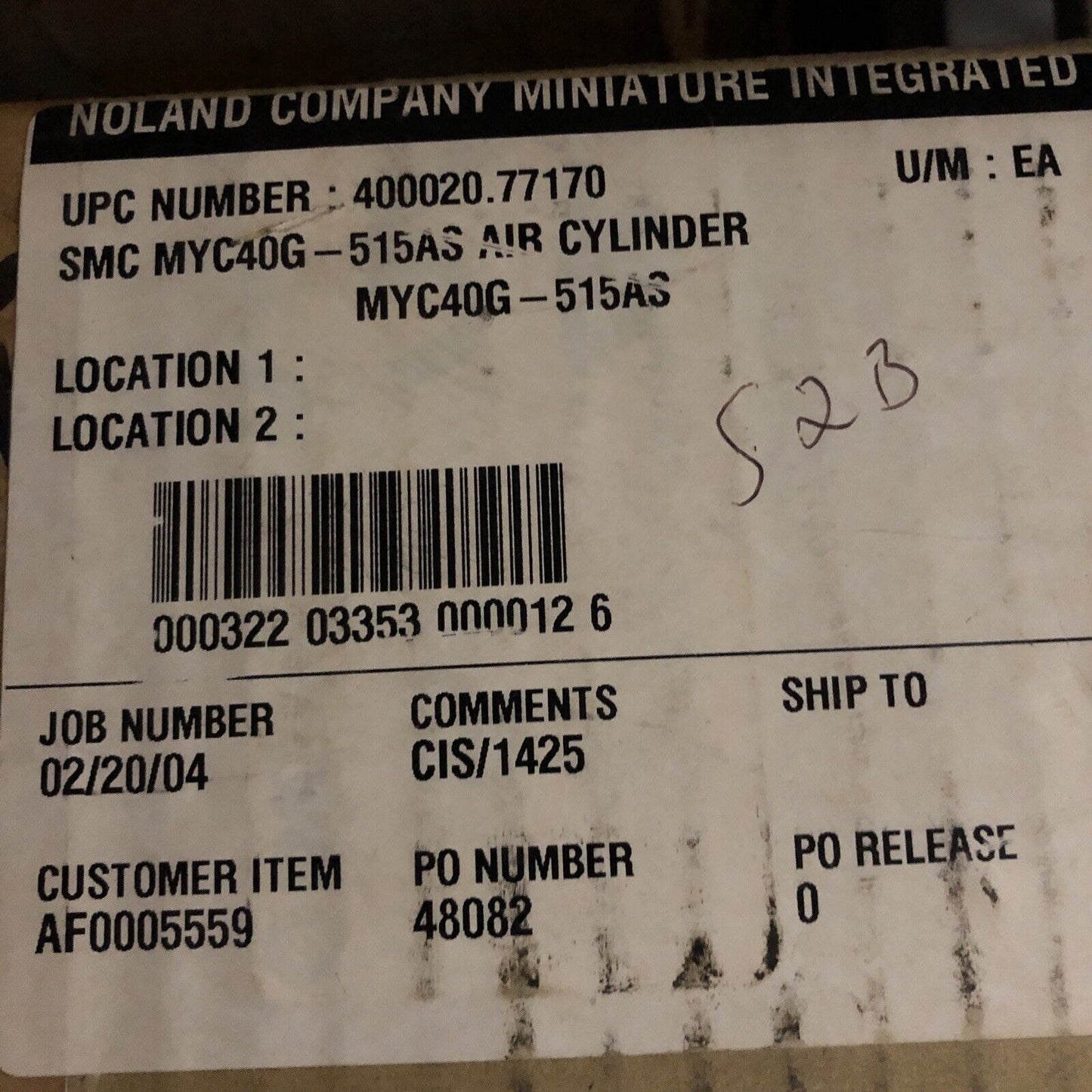 New Smc Myc40g-515As Pneumatic Slide Cylinder, Stroke: 515Mm,Ba