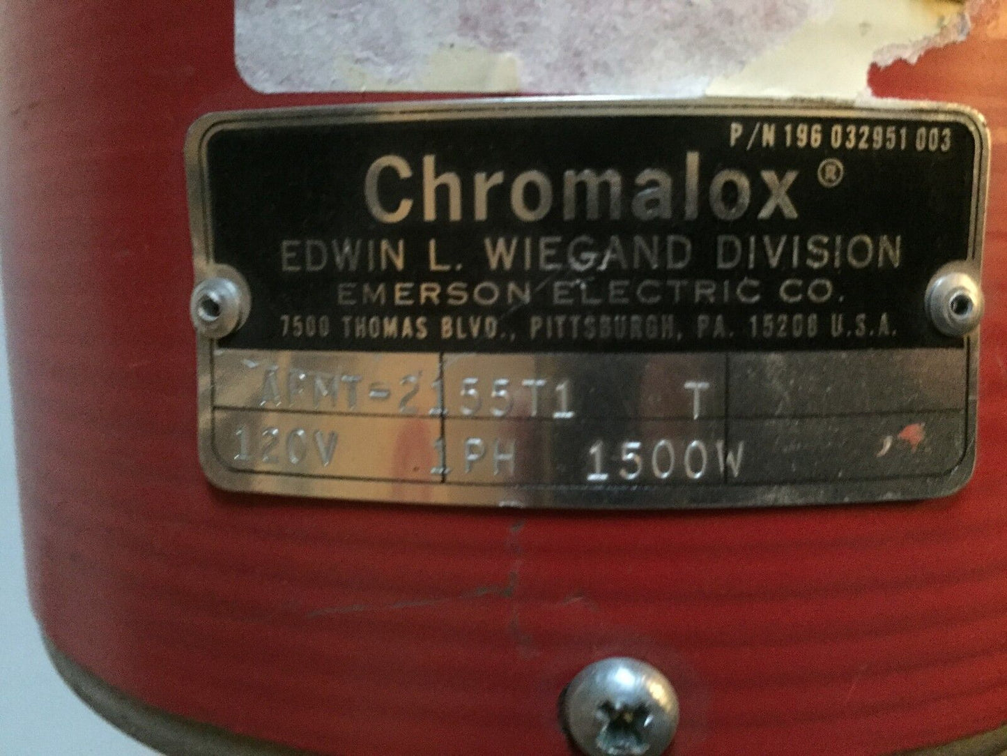 Chromalox Ar-1025,2255T1,Heater Thermostat 120V 1500W,Armt 2155T1,12” Coil,Bu