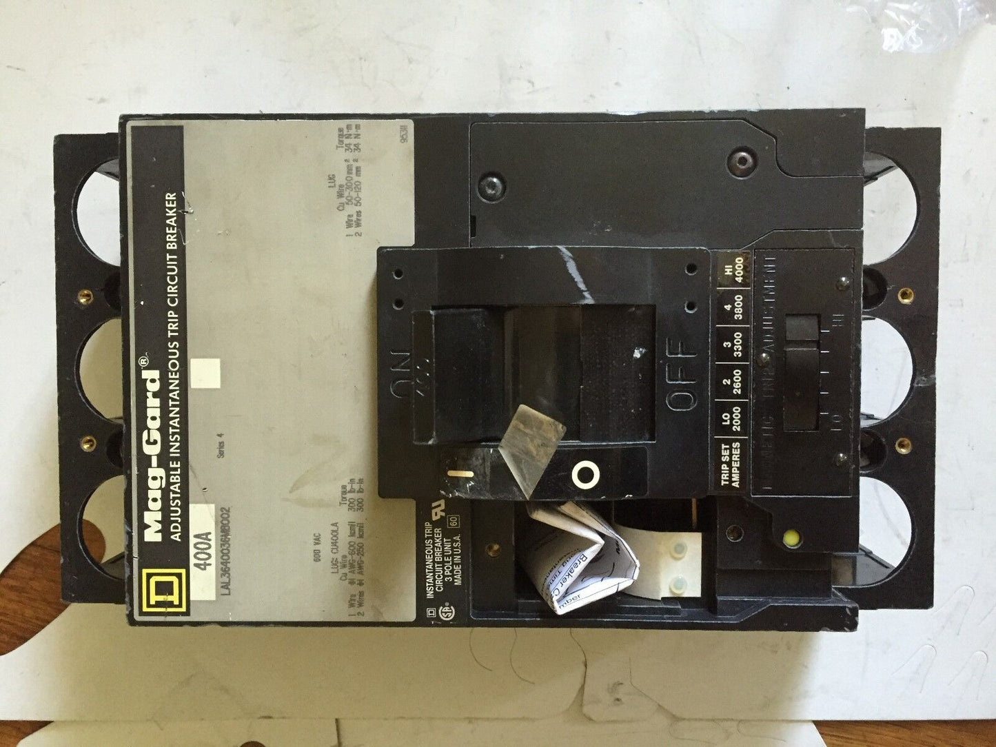 Square D Lal3640036m8002 400 A Electric Circuit Breaker 400Amp 3Pole 600Vac,Fm