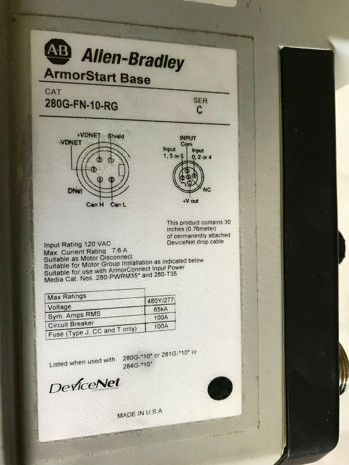 Allen Bradley 280G-F12d-10B-Rrg-Cbg Armorstart Control Module Base,280Gfn10,Thrg