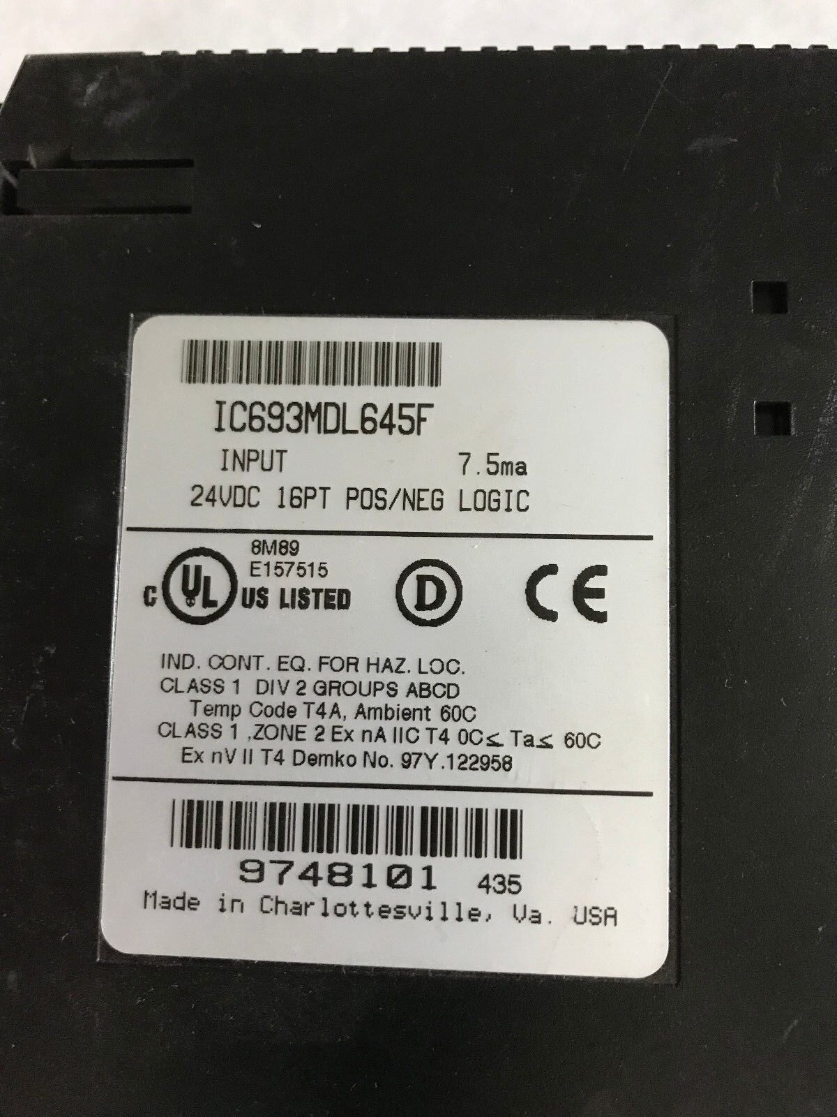 Ge/Fanuc Ic693mdl645f Input Modules,I/O Plc 24Vdc 16Pt,Es